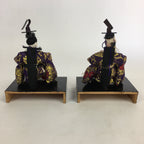 Japanese Hina Doll Vtg Two Ministers set Girls Day Kimono Man Wood Stand ID391