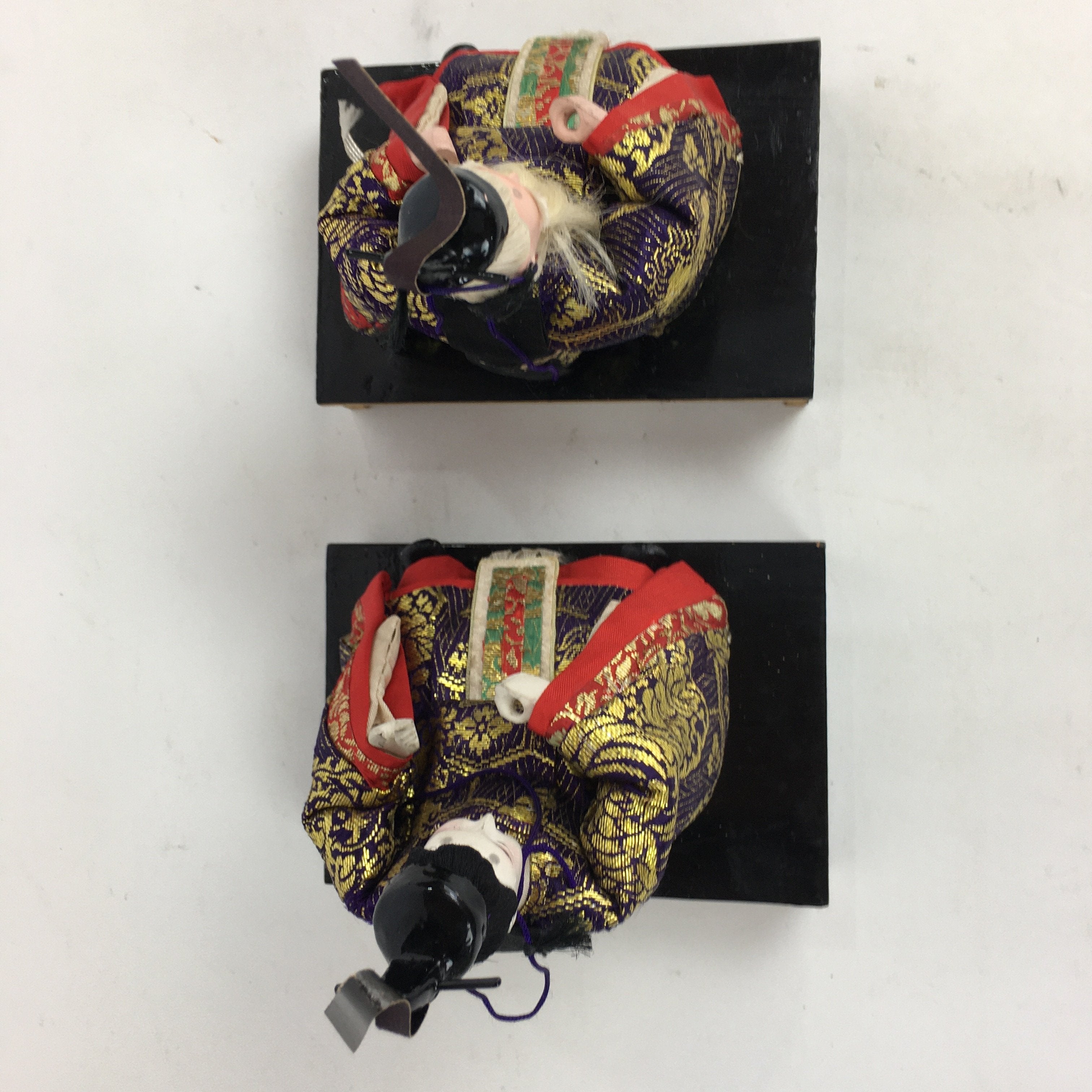 Japanese Hina Doll Vtg Two Ministers set Girls Day Kimono Man Wood Stand ID391