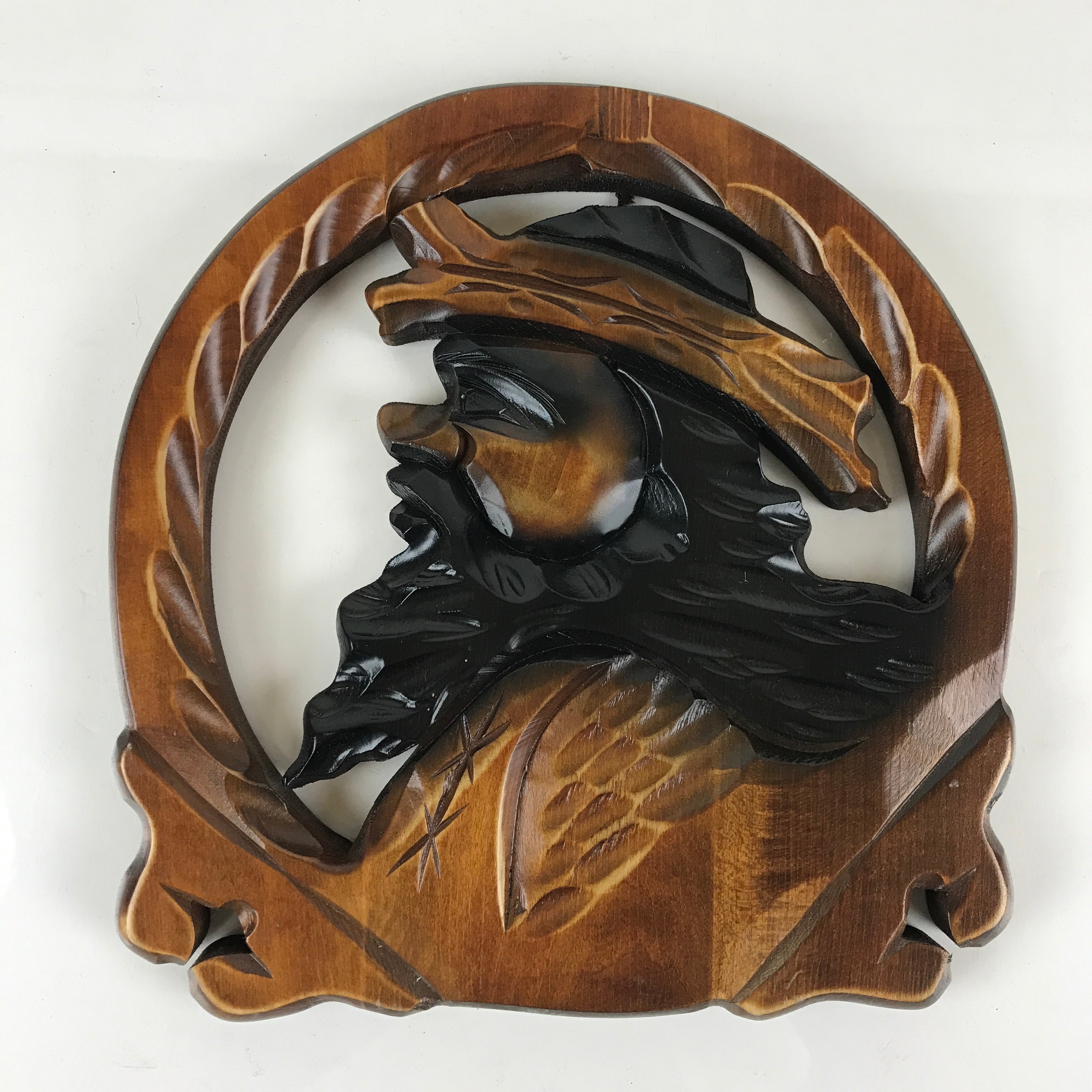 Japanese Hokkaido Ainu Wood Carved Wall DecorationVtg Nurimono Brown AB99