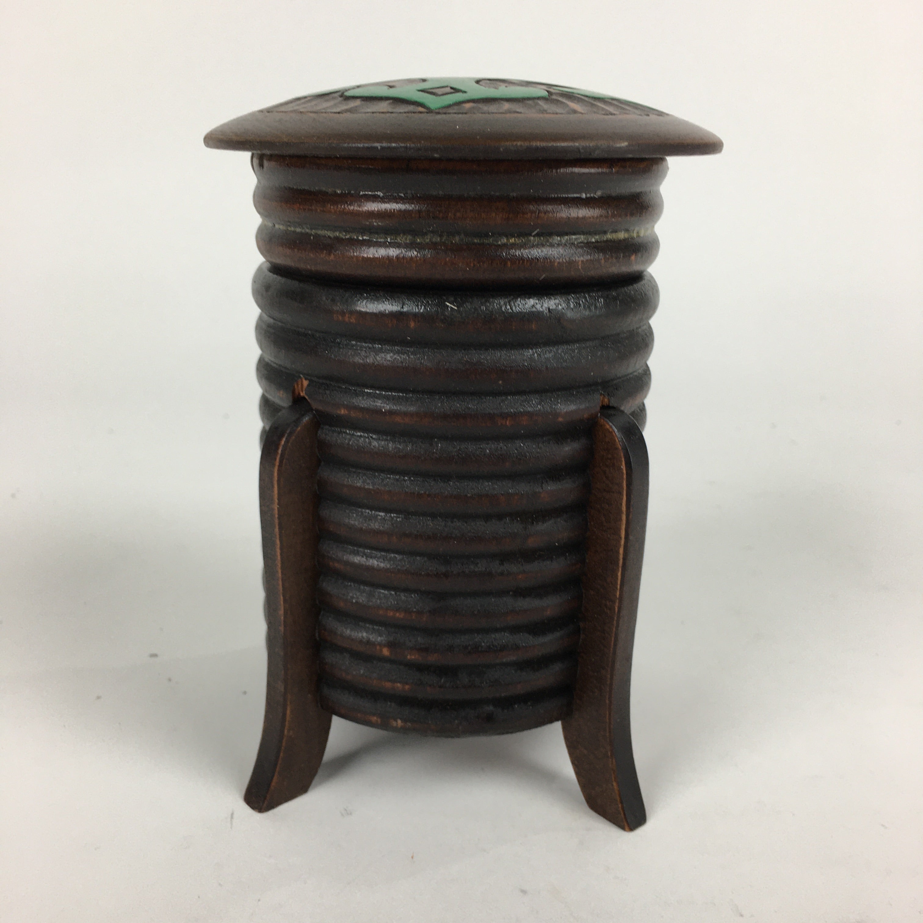 Japanese Hokkaido Ainu Wooden Lacquered Box Vtg Nurimono Brown UR623