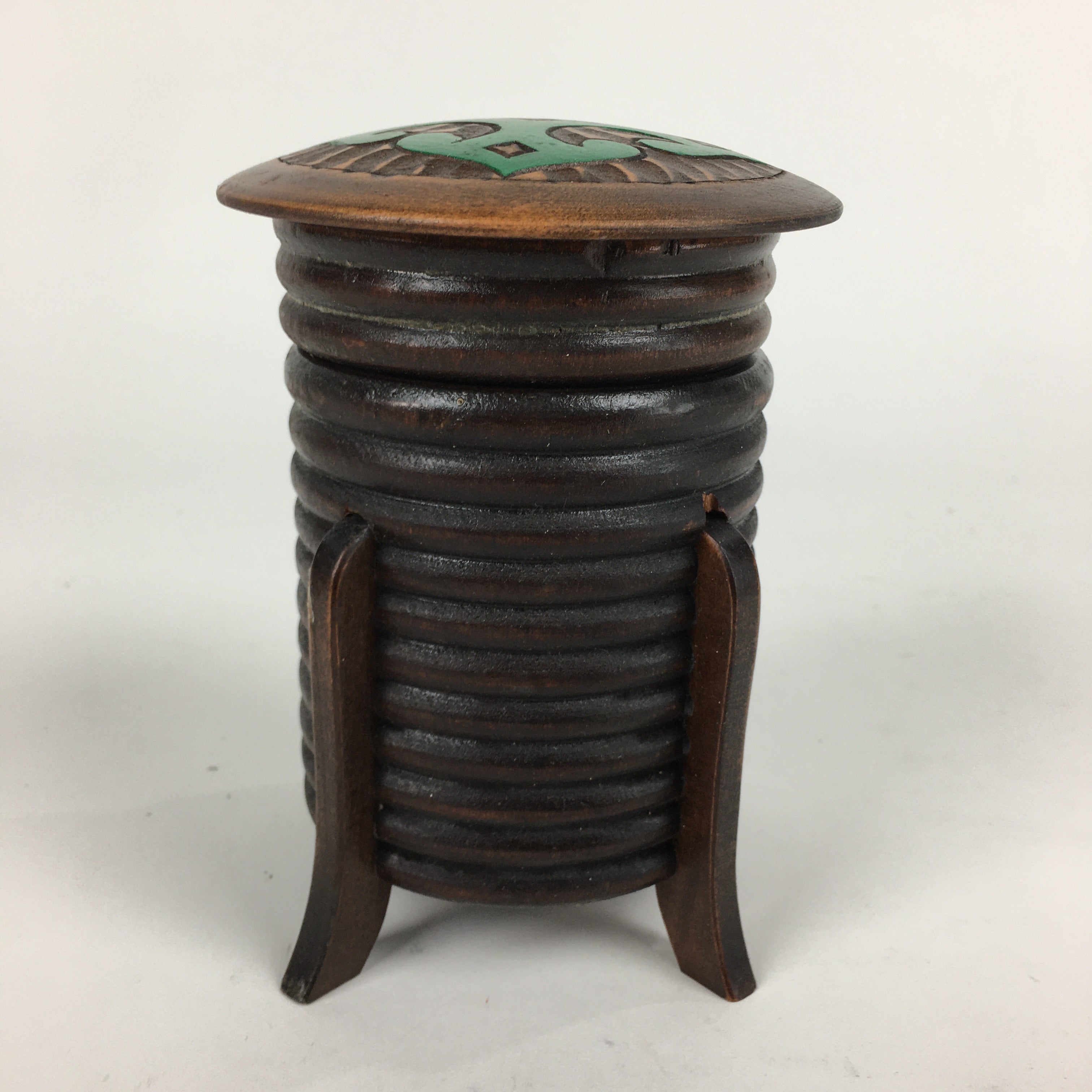 Japanese Hokkaido Ainu Wooden Lacquered Box Vtg Nurimono Brown UR623