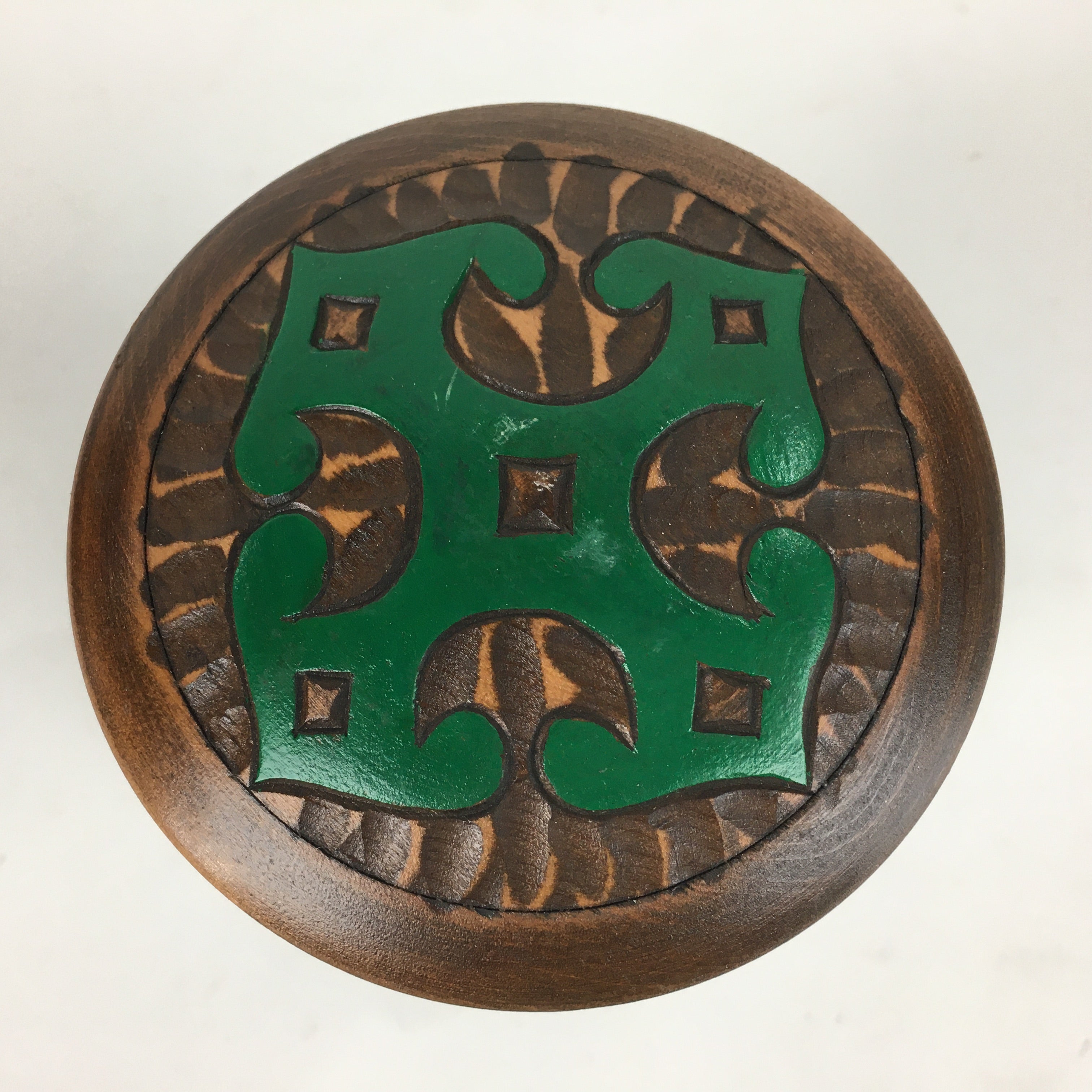 Japanese Hokkaido Ainu Wooden Lacquered Box Vtg Nurimono Brown UR623