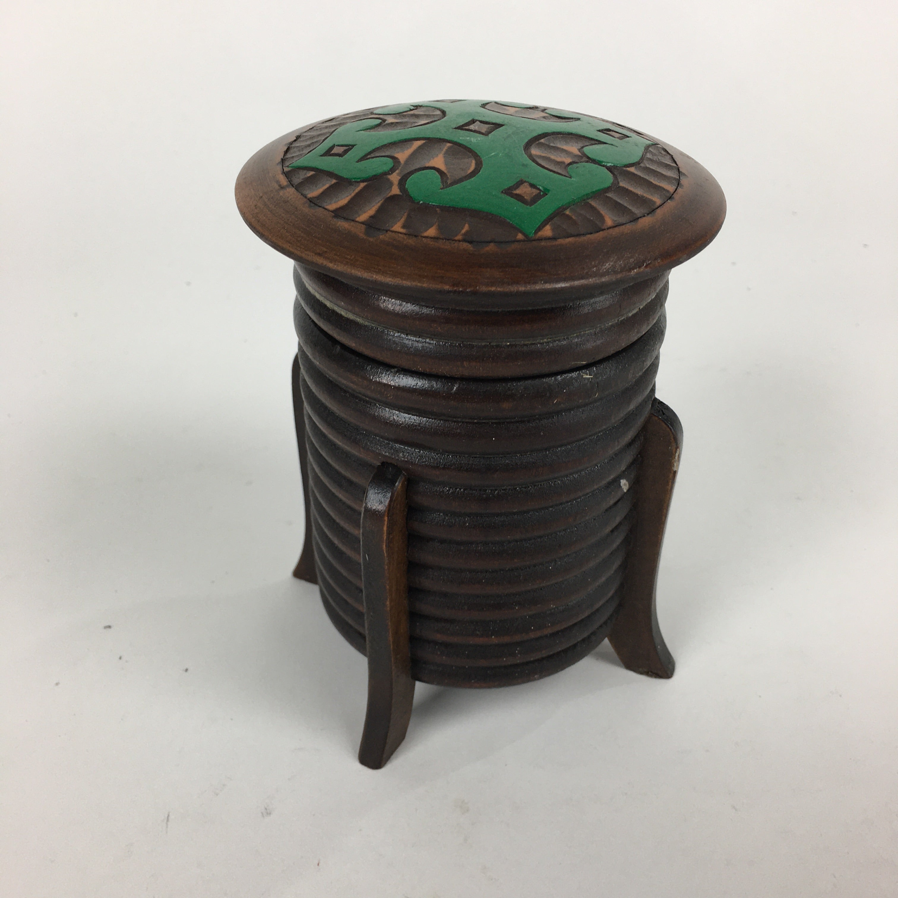 Japanese Hokkaido Ainu Wooden Lacquered Box Vtg Nurimono Brown UR623