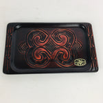 Japanese Hokkaido Ainu Wooden Lacquered Tray Obon Vtg Nurimono Brown UR512