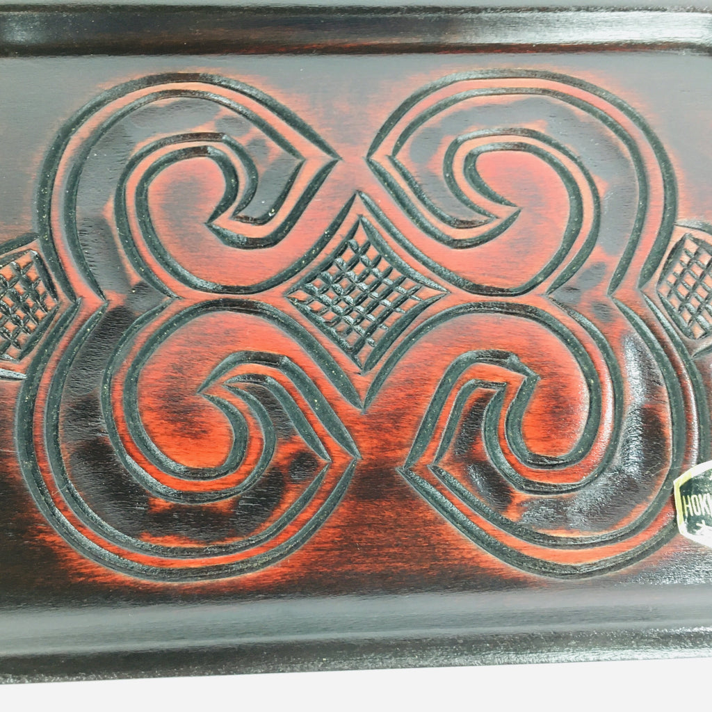 Japanese Hokkaido Ainu Wooden Lacquered Tray Obon Vtg Nurimono Brown UR512