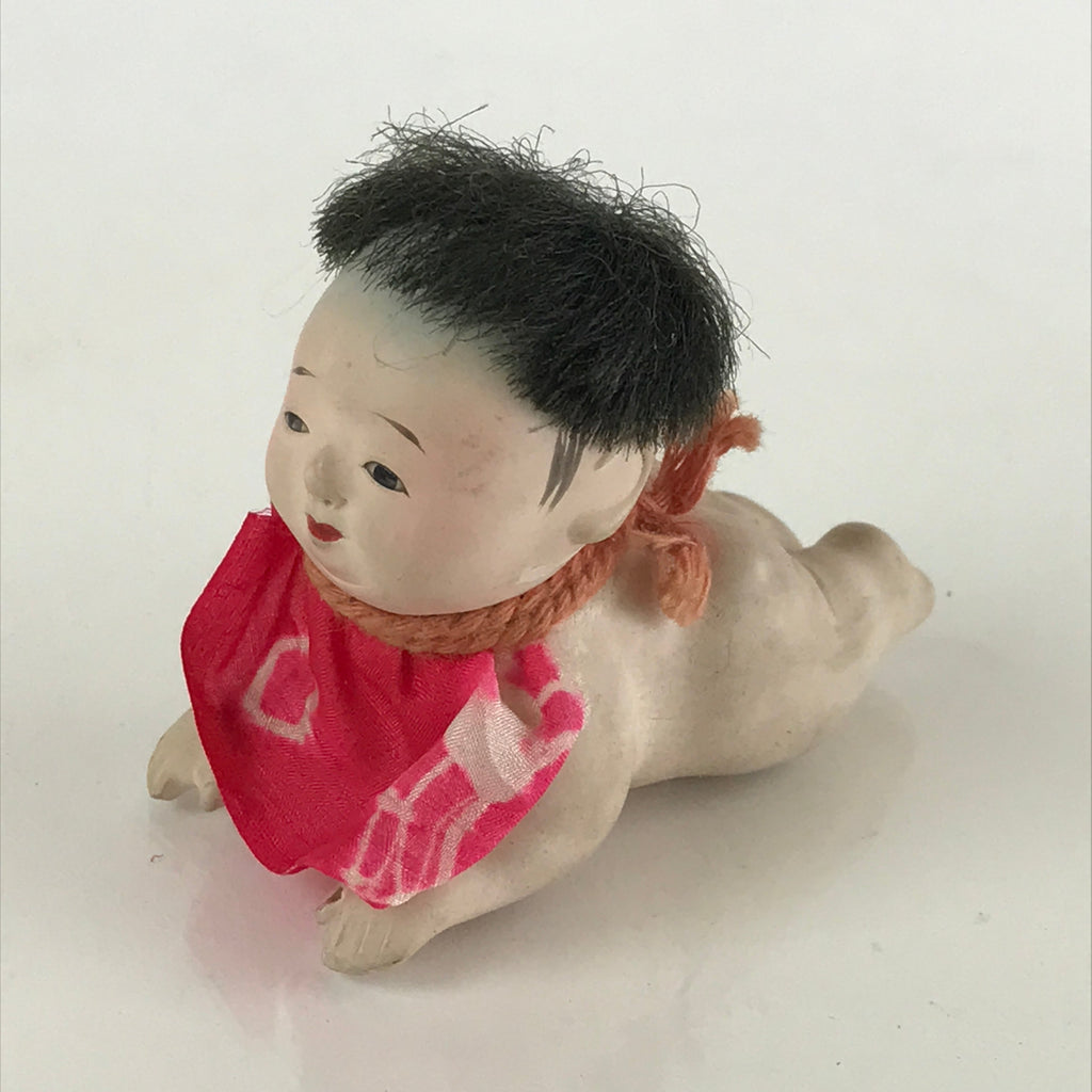 Japanese Ichimatsu-Ningyo Vtg Plaster Figurine Crawling Baby Doll KF594