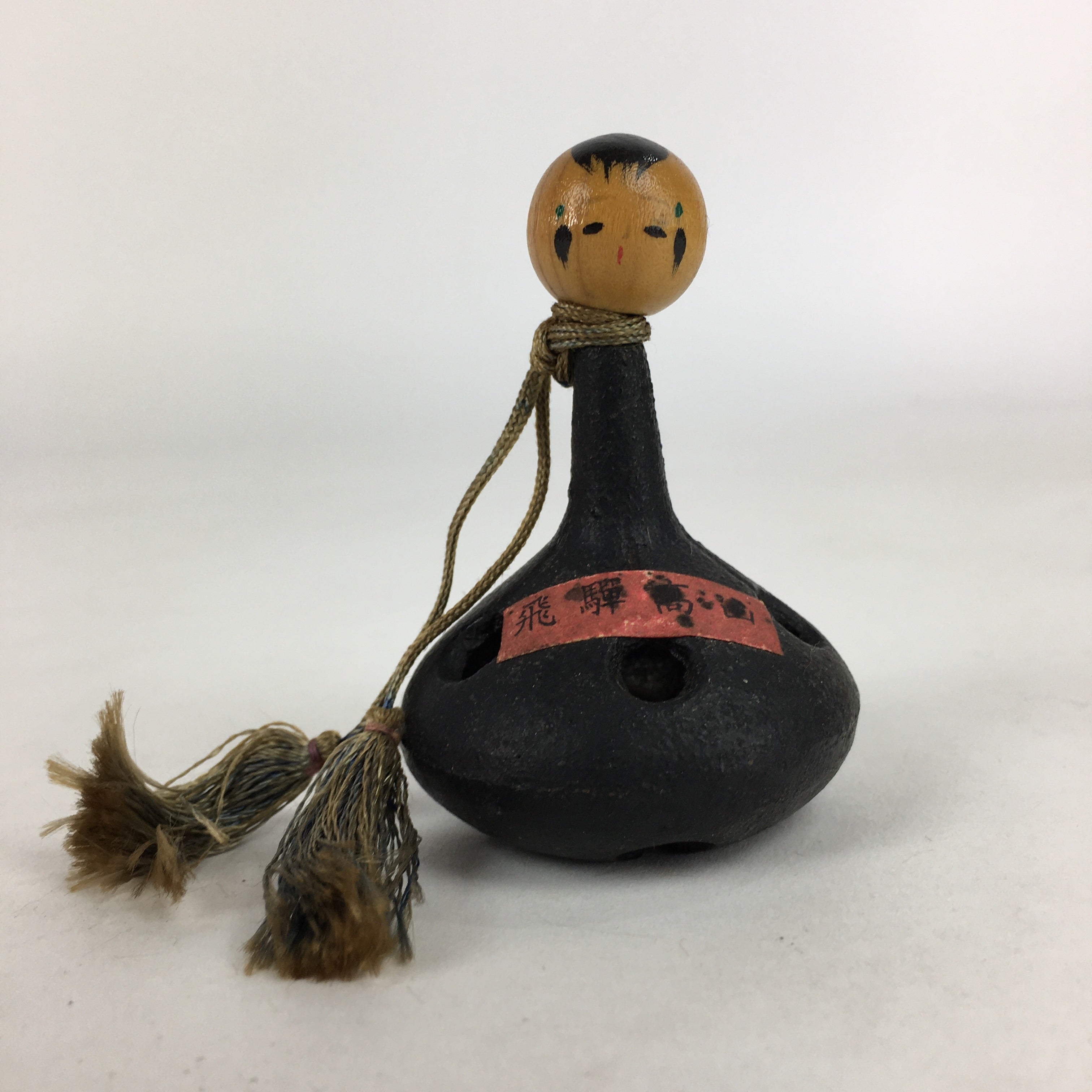Japanese Iron Bell Vtg Tetsu-Rin Doll Amulet Kokeshi Doll Head Black DR383