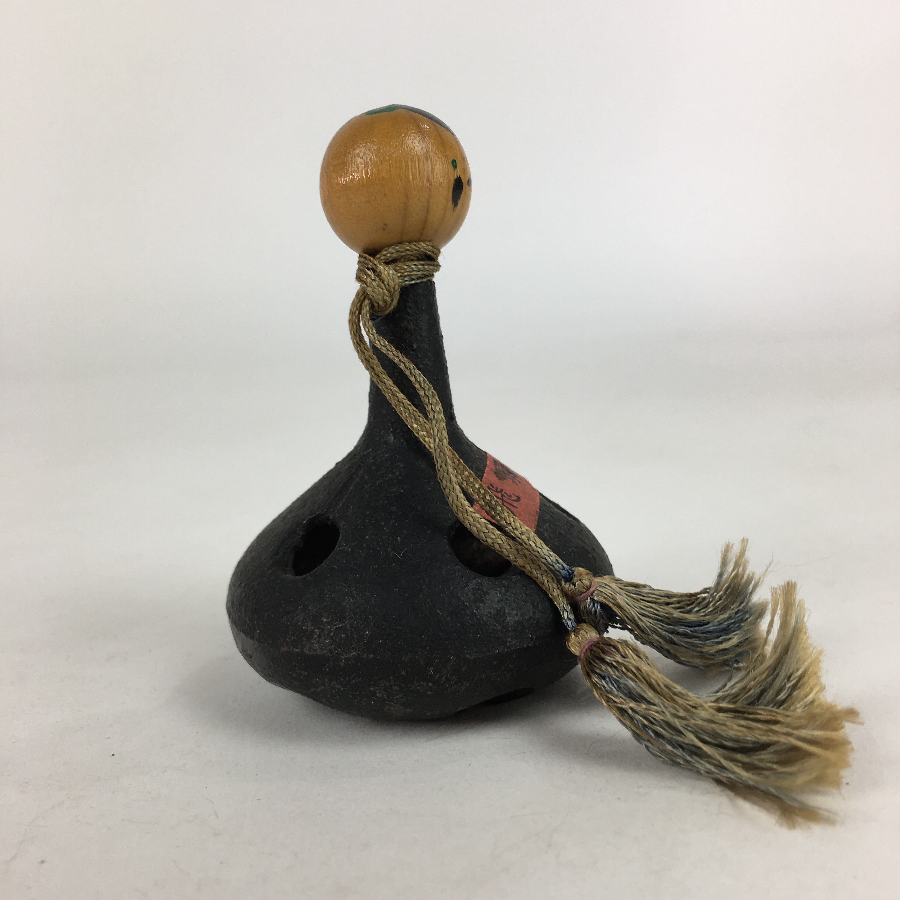 Japanese Iron Bell Vtg Tetsu-Rin Doll Amulet Kokeshi Doll Head Black DR383