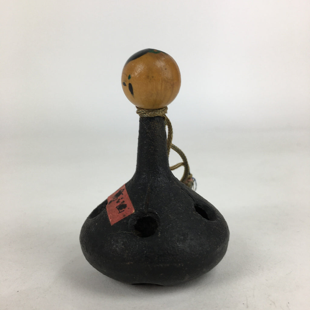 Japanese Iron Bell Vtg Tetsu-Rin Doll Amulet Kokeshi Doll Head Black DR383