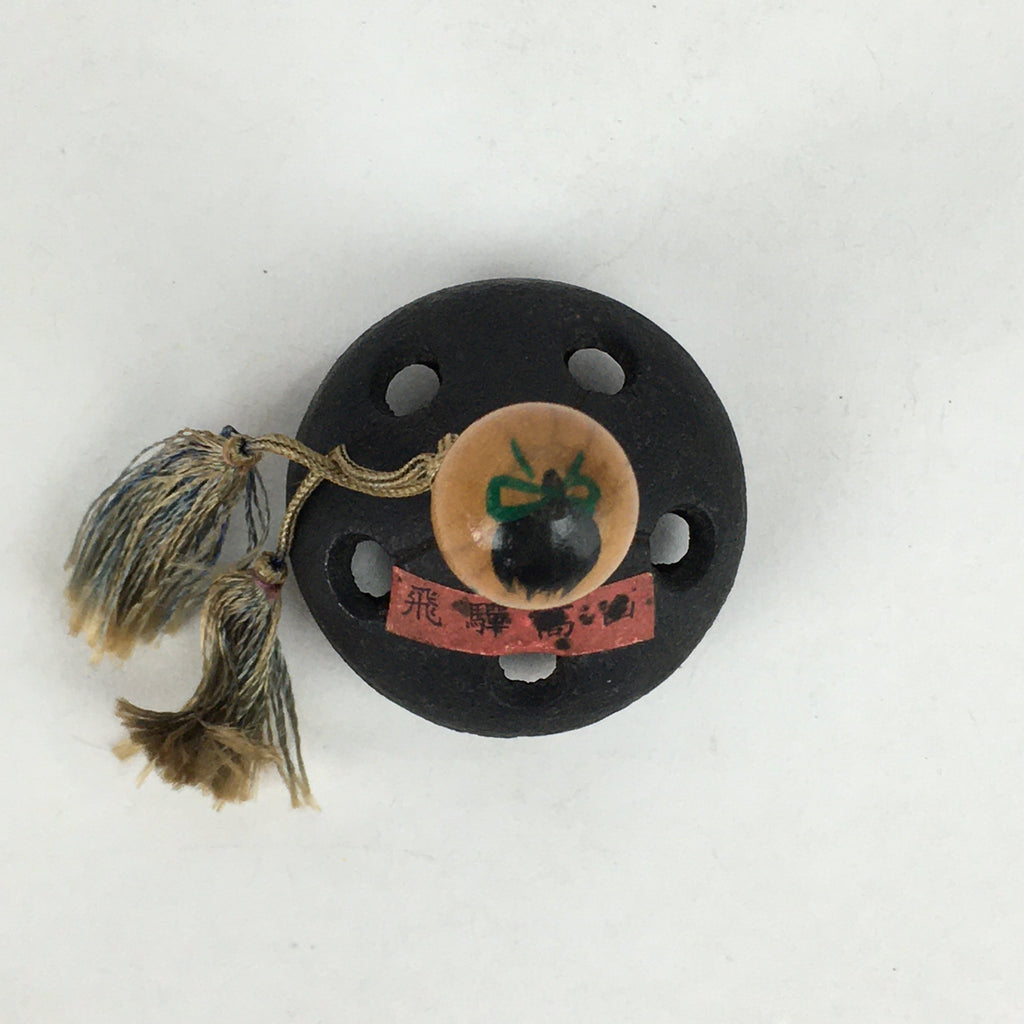 Japanese Iron Bell Vtg Tetsu-Rin Doll Amulet Kokeshi Doll Head Black DR383