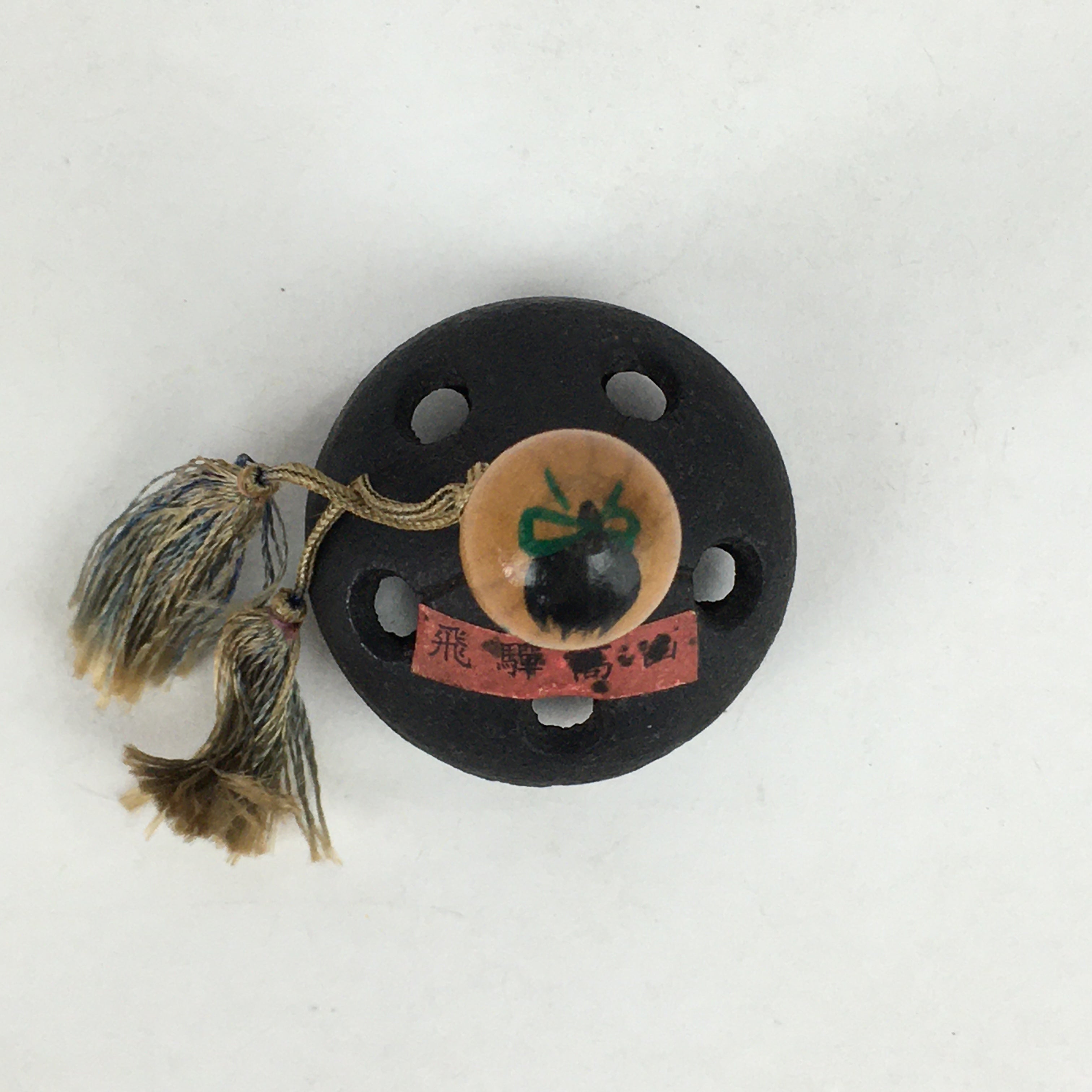 Japanese Iron Bell Vtg Tetsu-Rin Doll Amulet Kokeshi Doll Head Black DR383