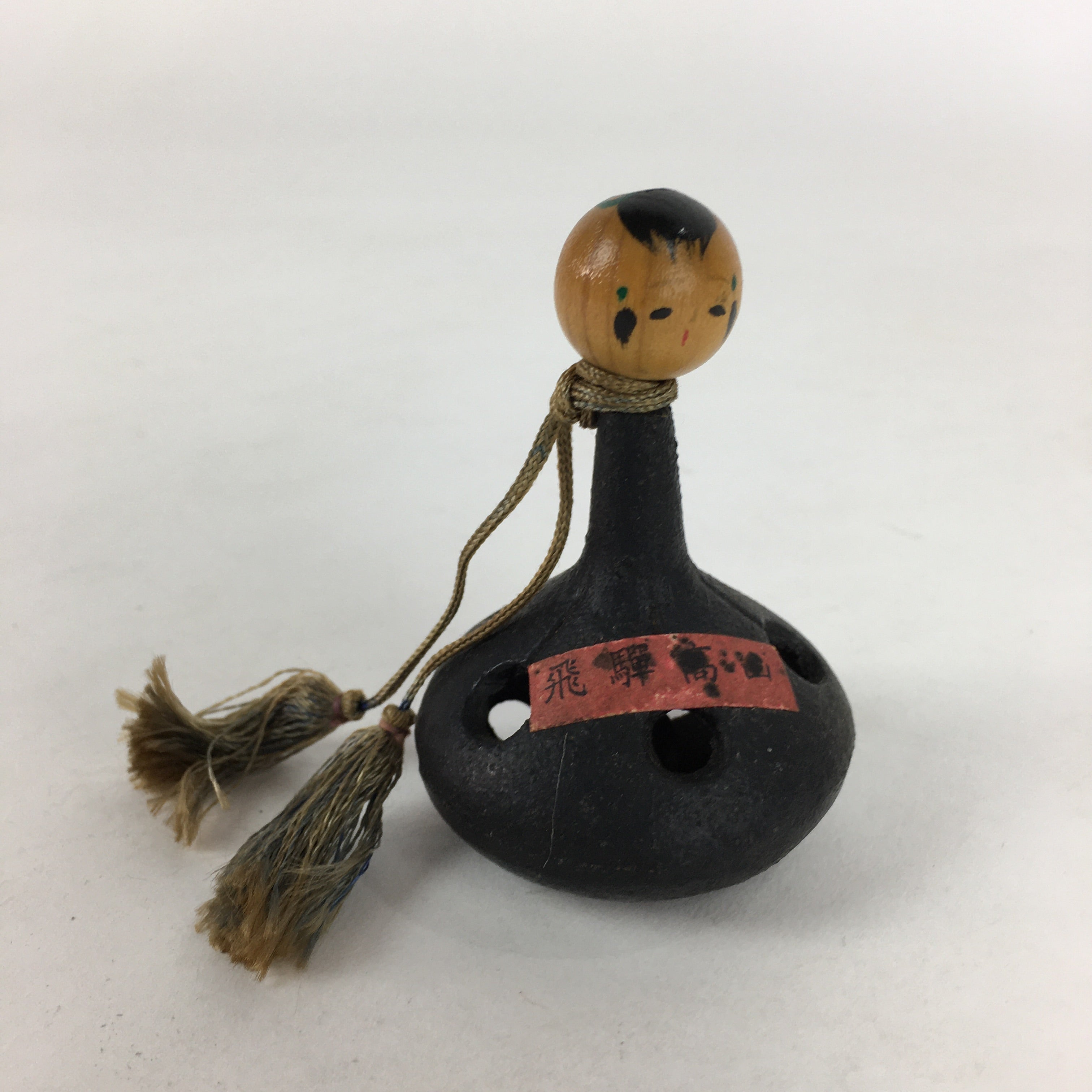 Japanese Iron Bell Vtg Tetsu-Rin Doll Amulet Kokeshi Doll Head Black DR383