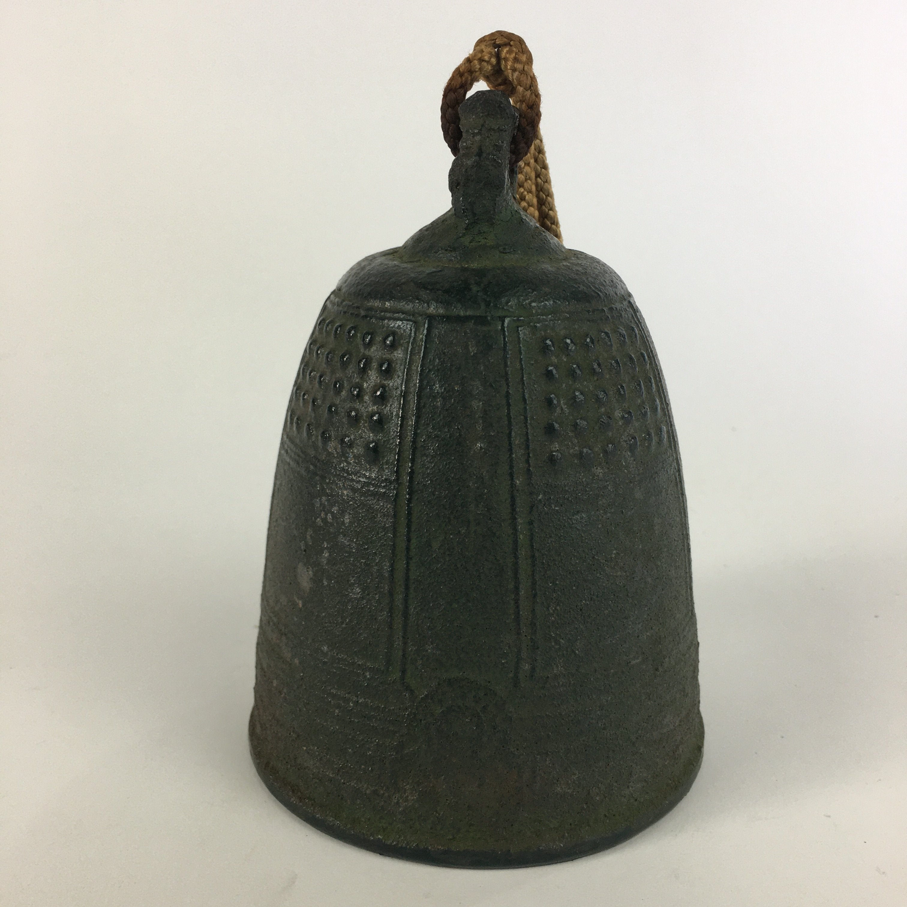 Japanese Iron Buddhist Bell Bonsho Vtg Big Bell Temple Green Ornament BD633