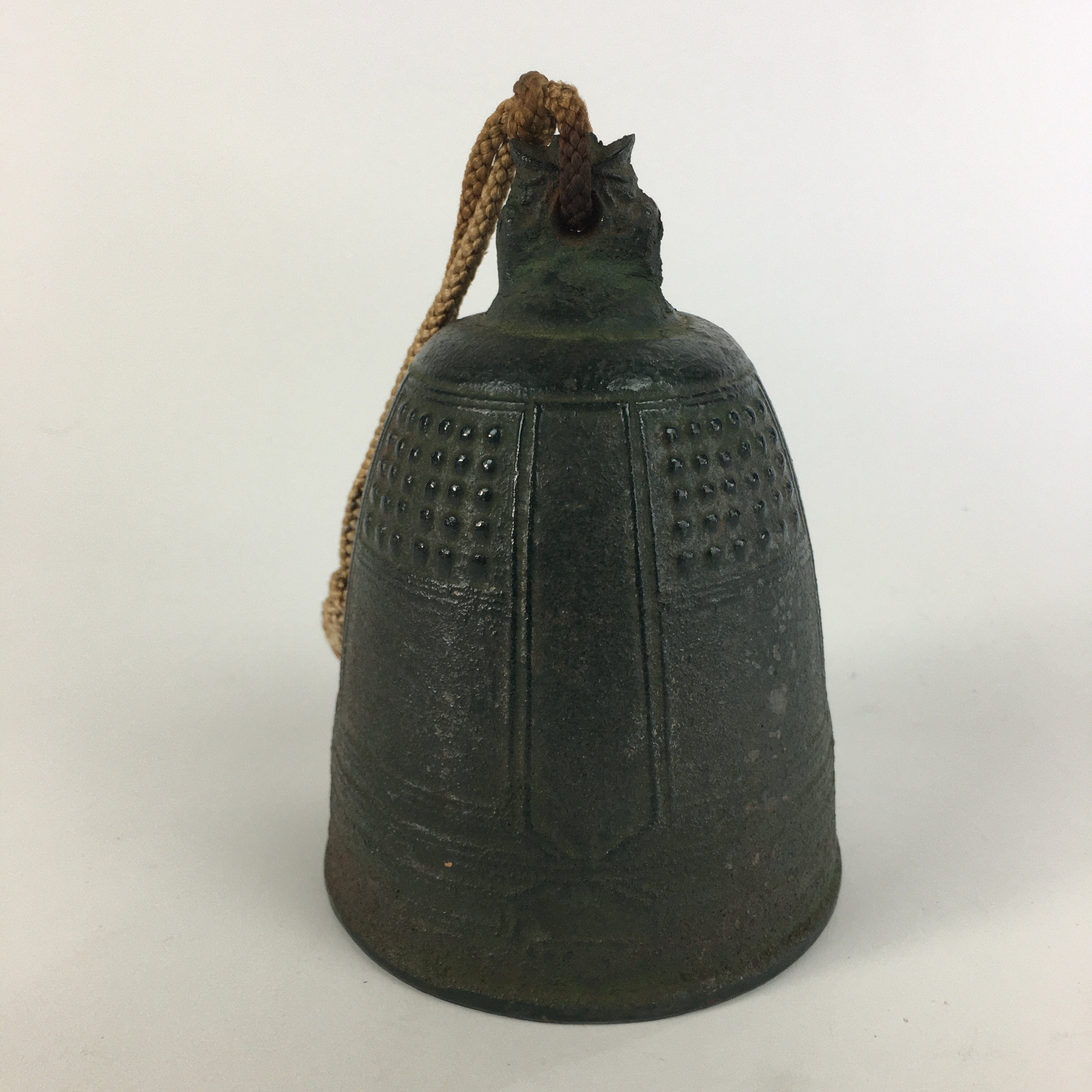 Japanese Iron Buddhist Bell Bonsho Vtg Big Bell Temple Green Ornament BD633
