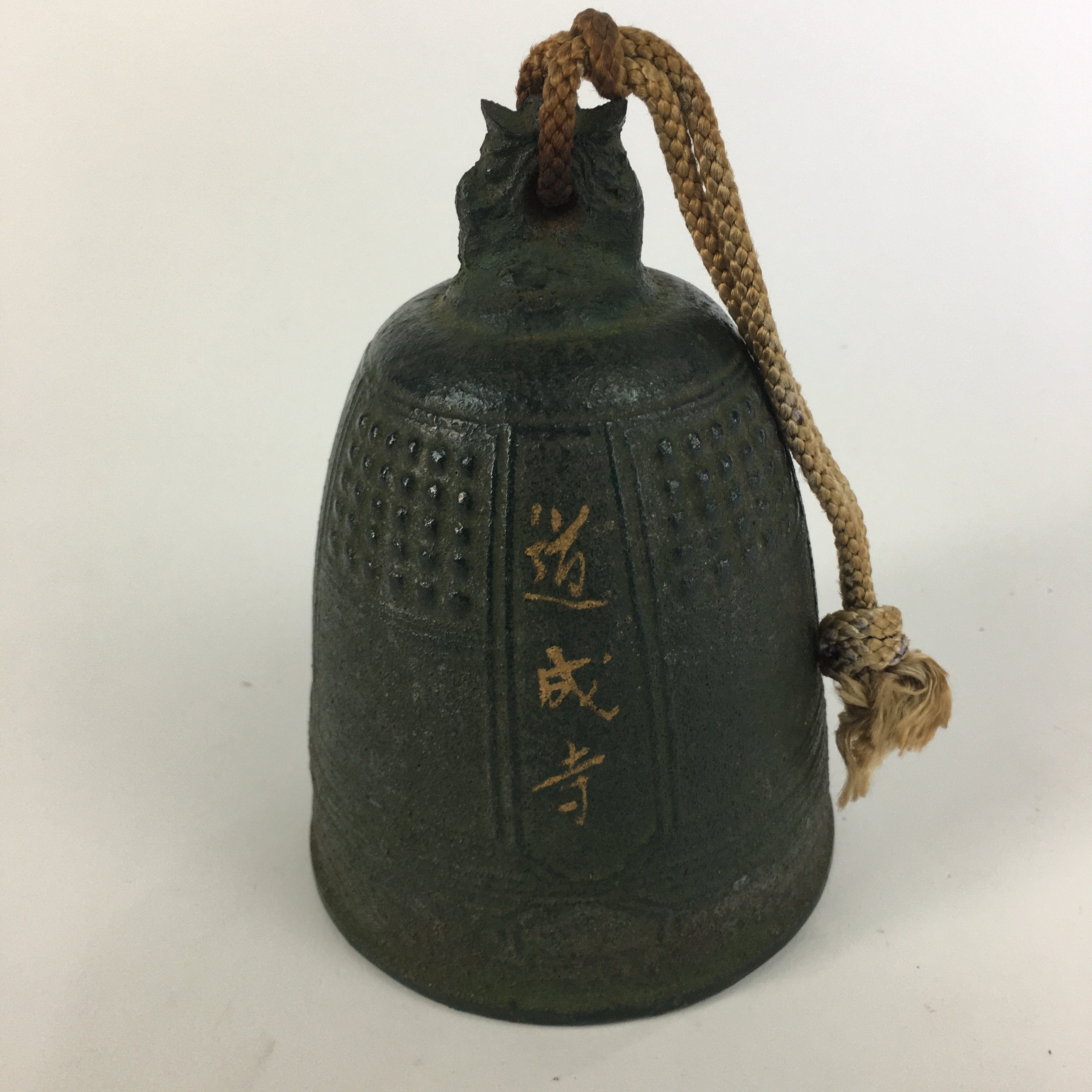 Japanese Iron Buddhist Bell Bonsho Vtg Big Bell Temple Green Ornament BD633