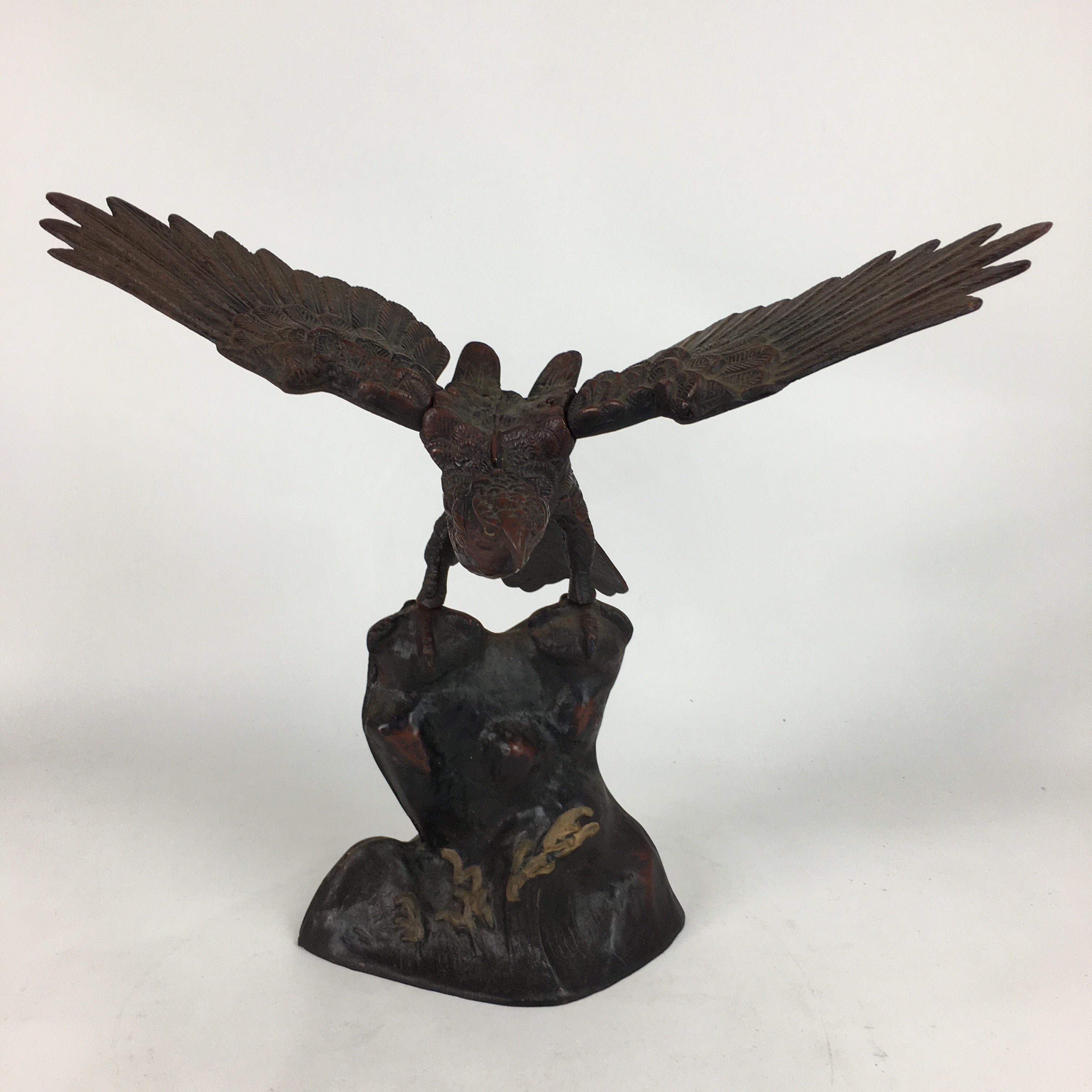 Japanese Iron Eagle Statue Vtg Display Ornament Okimono Brown Bird BD671