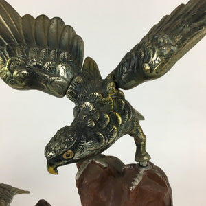 Japanese Iron Eagle Statue Vtg Display Ornament Okimono Gold Bird BD776