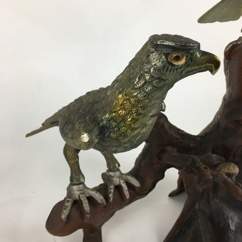Japanese Iron Eagle Statue Vtg Display Ornament Okimono Gold Bird BD776