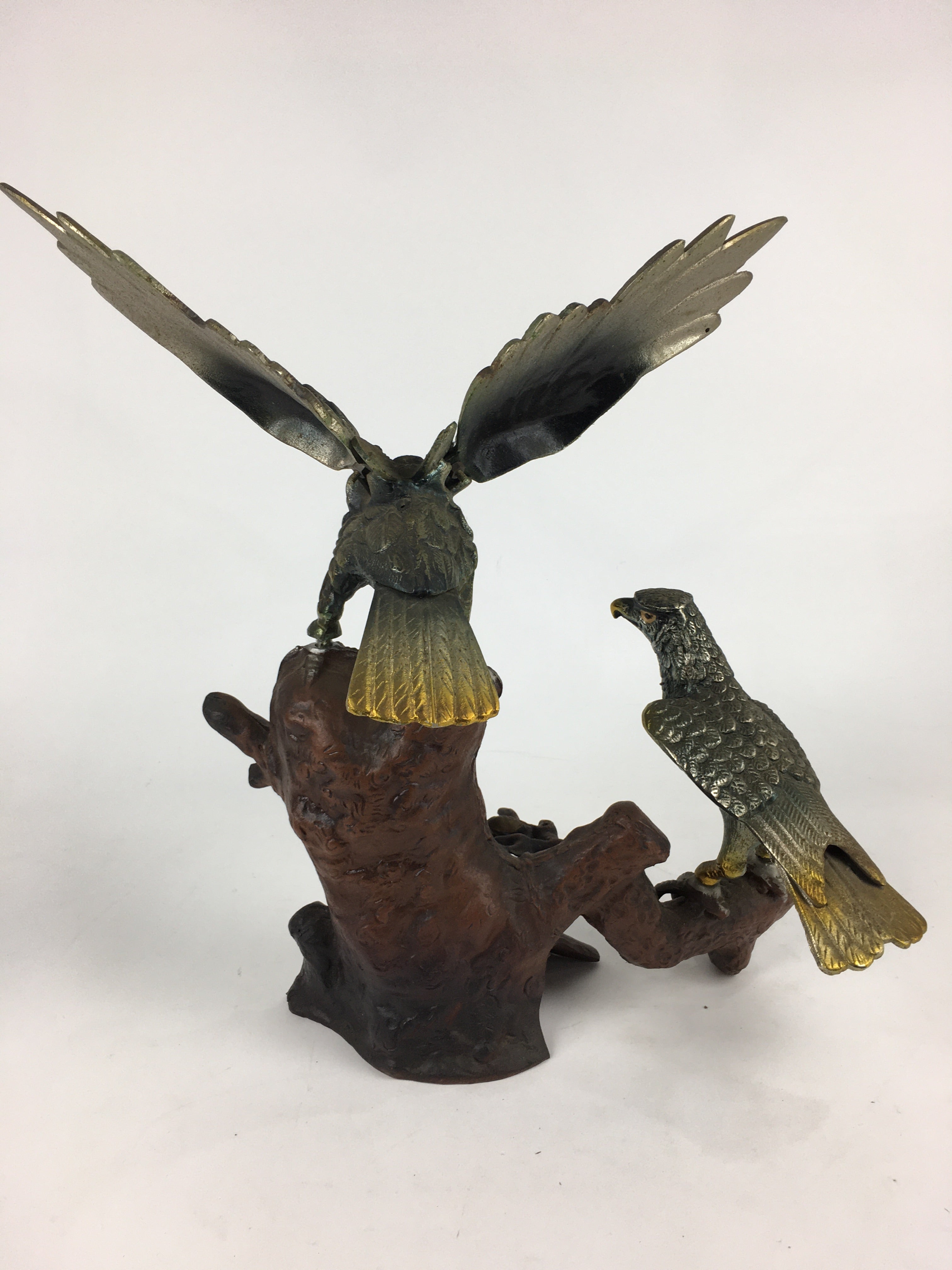 Japanese Iron Eagle Statue Vtg Display Ornament Okimono Gold Bird BD776