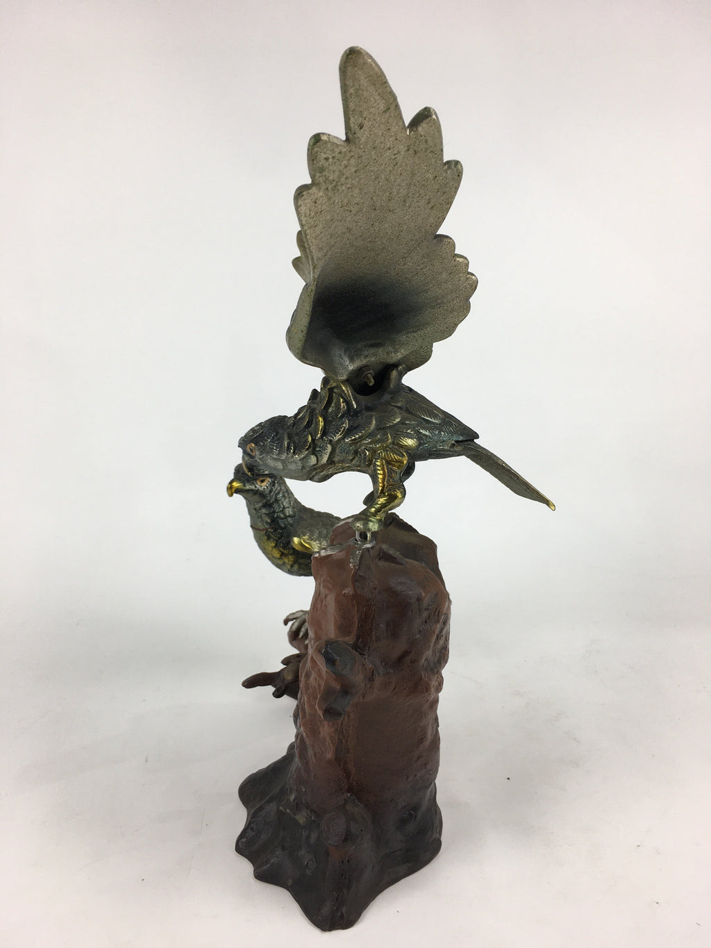 Japanese Iron Eagle Statue Vtg Display Ornament Okimono Gold Bird BD776