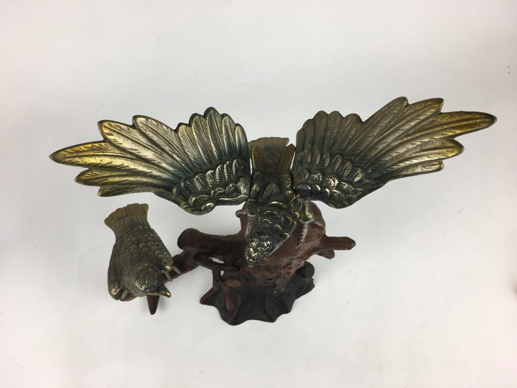 Japanese Iron Eagle Statue Vtg Display Ornament Okimono Gold Bird BD776