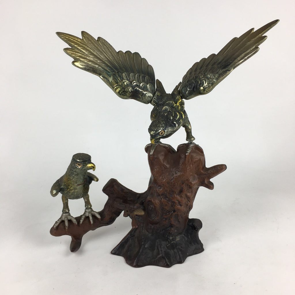 Japanese Iron Eagle Statue Vtg Display Ornament Okimono Gold Bird BD776