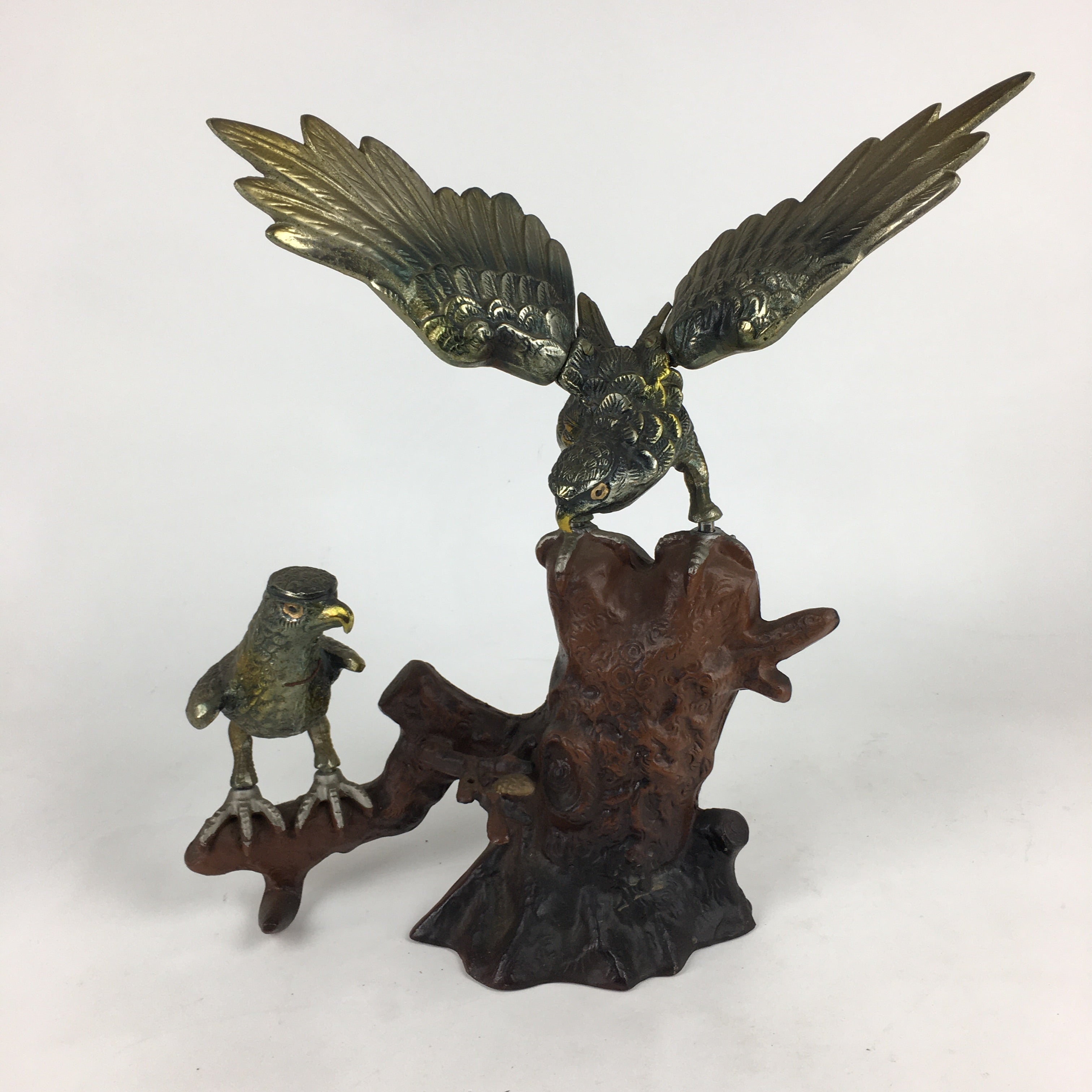 Japanese Iron Eagle Statue Vtg Display Ornament Okimono Gold Bird BD776