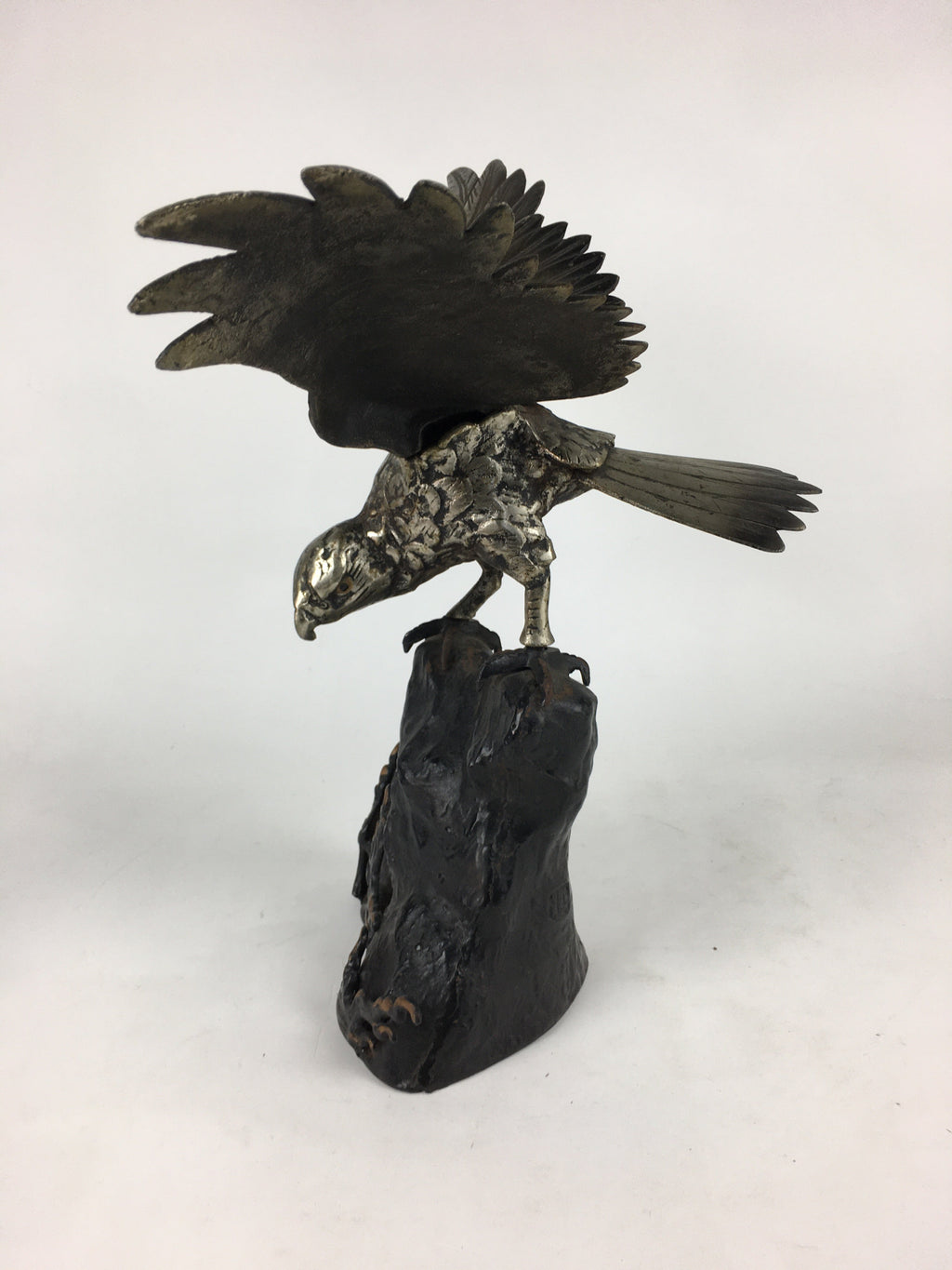 Japanese Iron Eagle Statue Vtg Display Ornament Okimono Gold Bird BD777