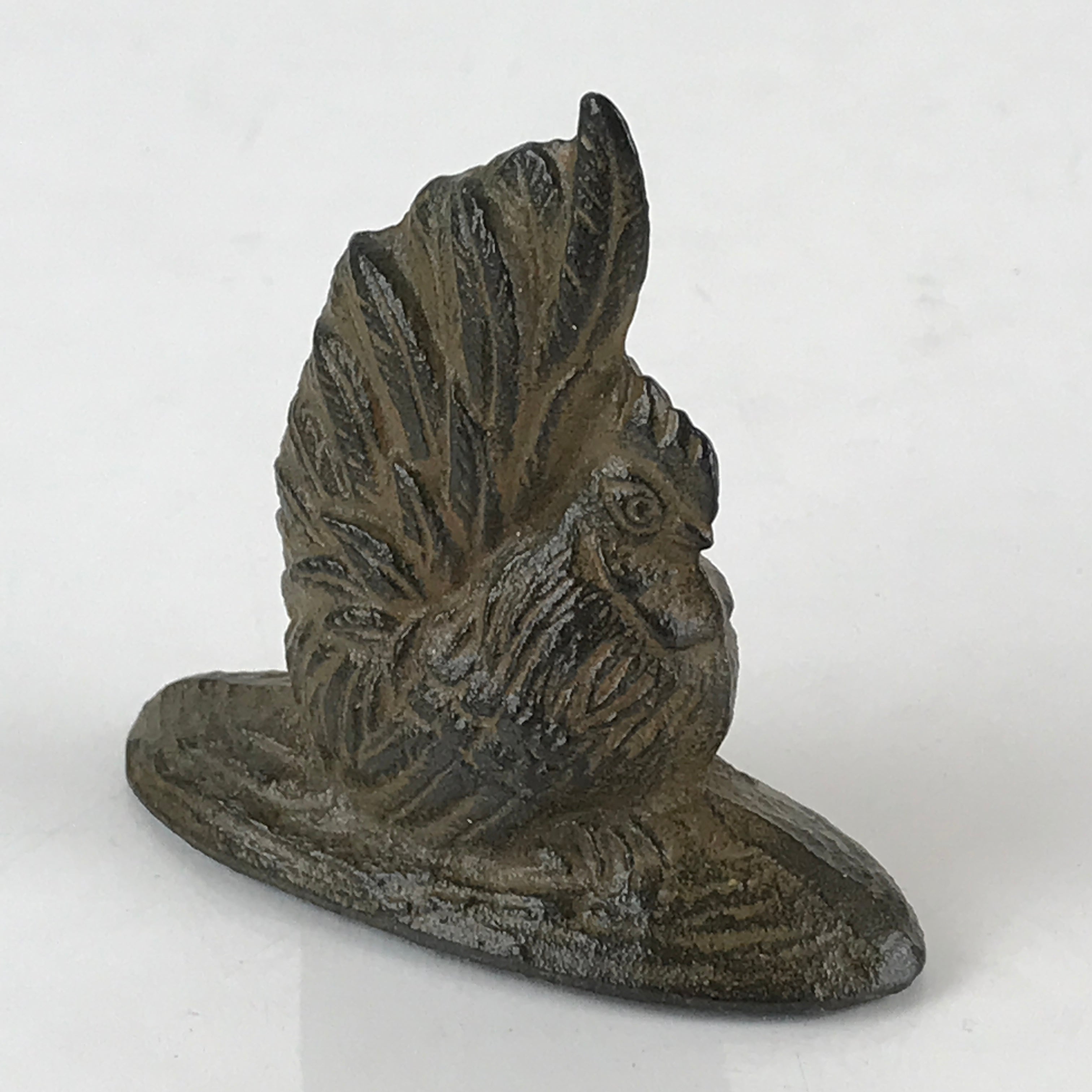 Japanese Iron Figurine Vtg Metal Craft Zodiac Chicken Paperweight Bunchin JK420