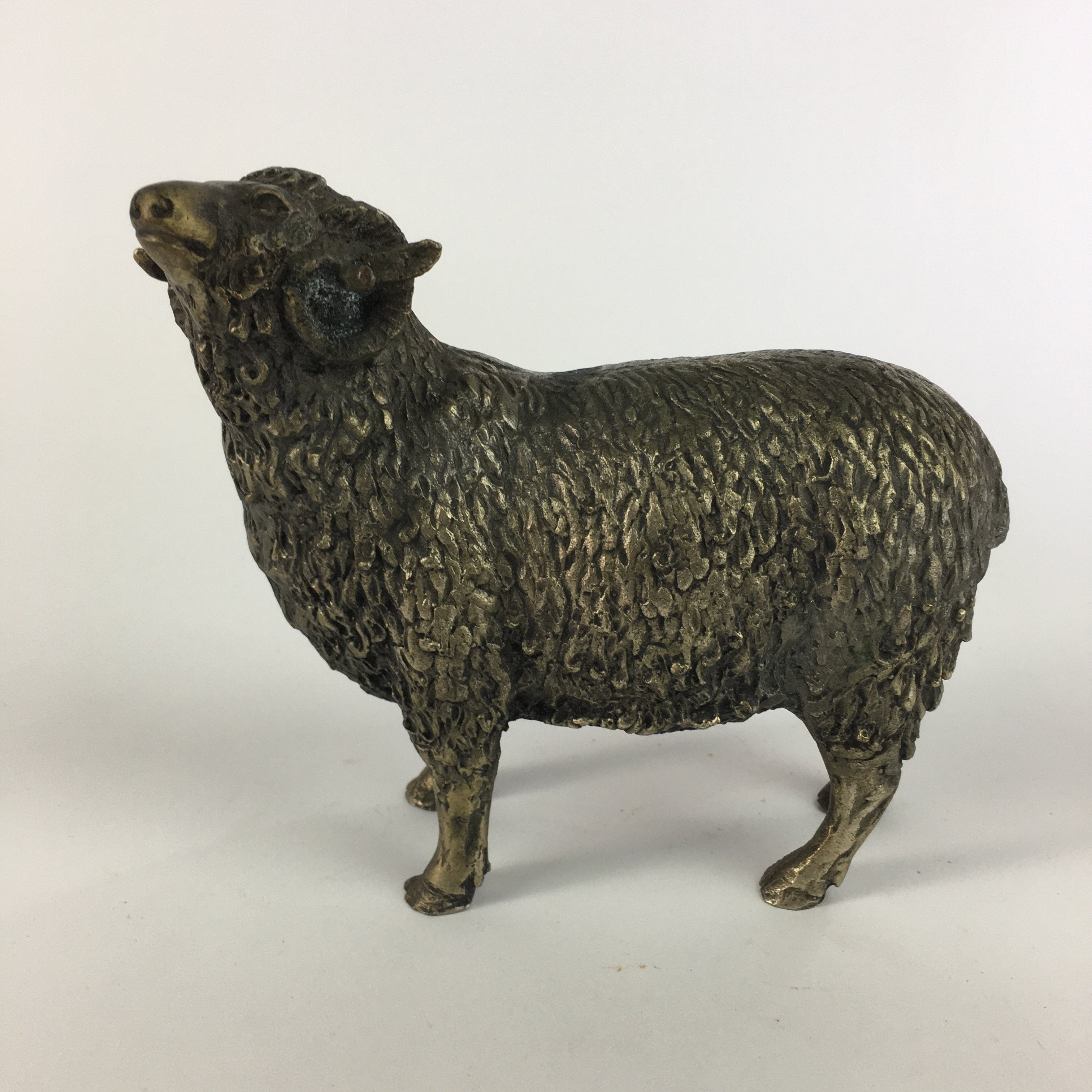 Japanese Iron Sheep Statue Vtg Display Metal Ornament Okimono Gold BD630