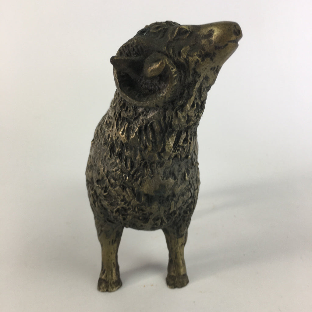 Japanese Iron Sheep Statue Vtg Display Metal Ornament Okimono Gold BD630