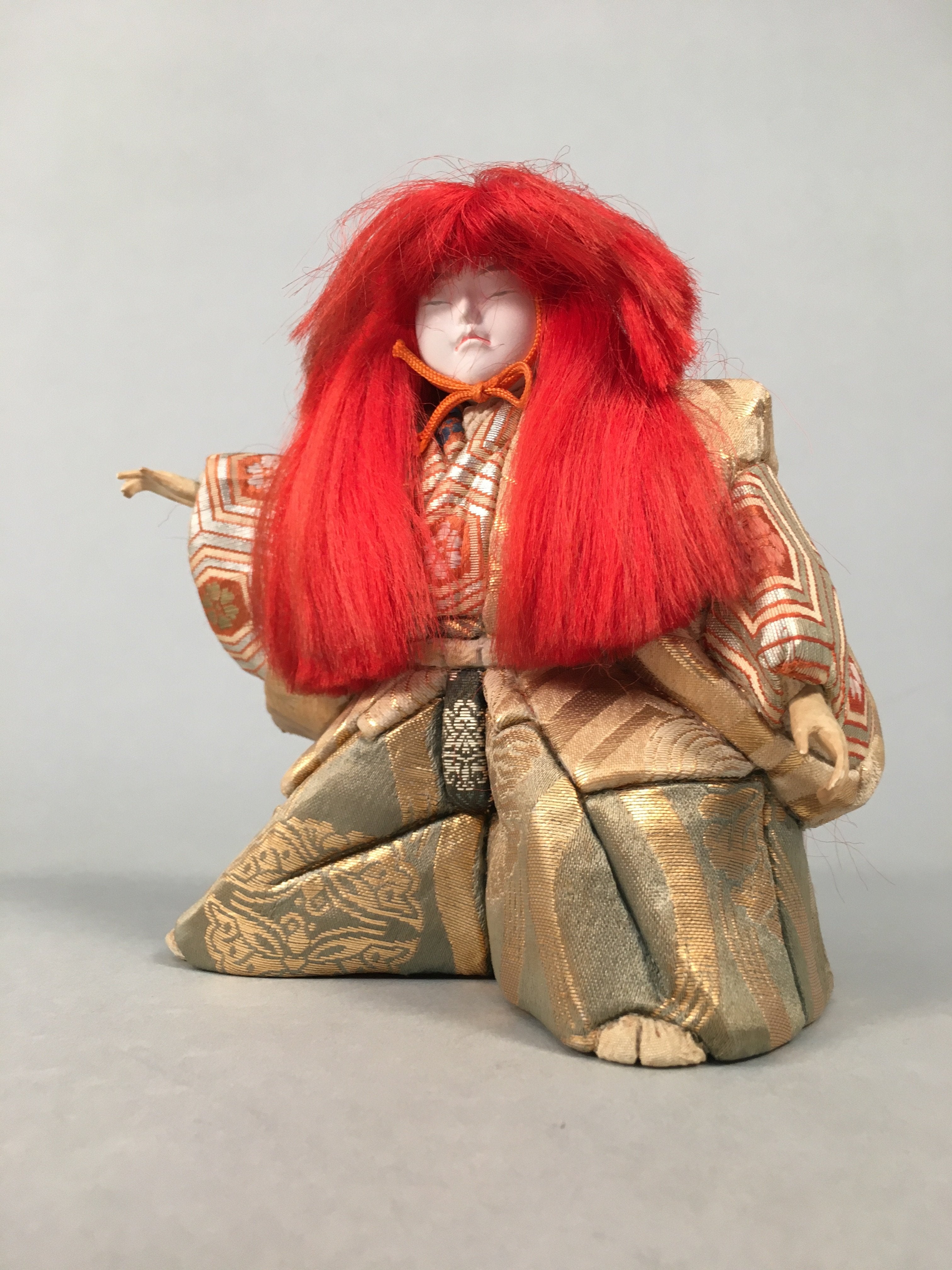 Japanese Kabuki Doll Vtg Lion Dancer Renjishi Ningyo Red Hair Kimono ID358