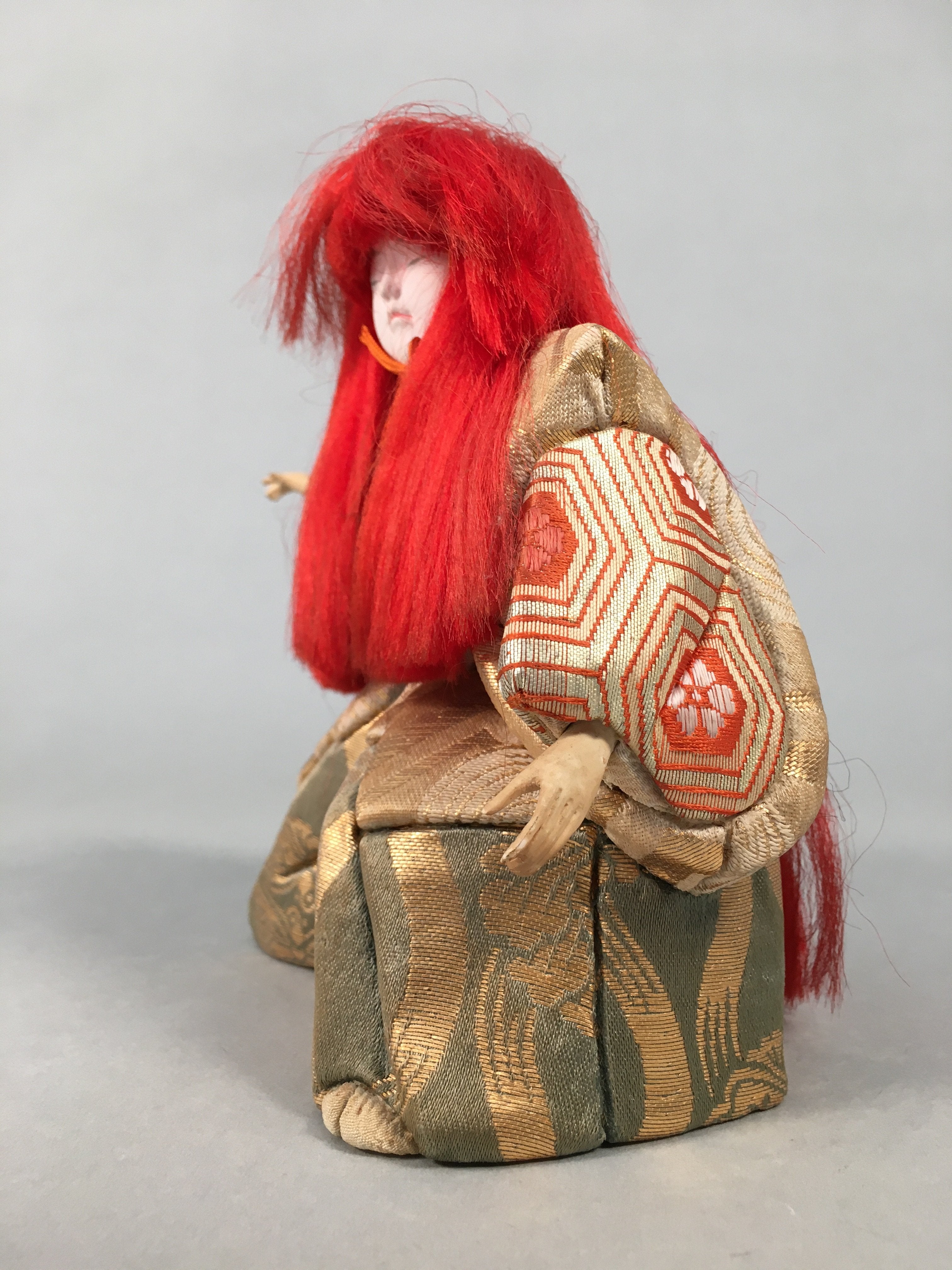 Japanese Kabuki Doll Vtg Lion Dancer Renjishi Ningyo Red Hair Kimono ID358