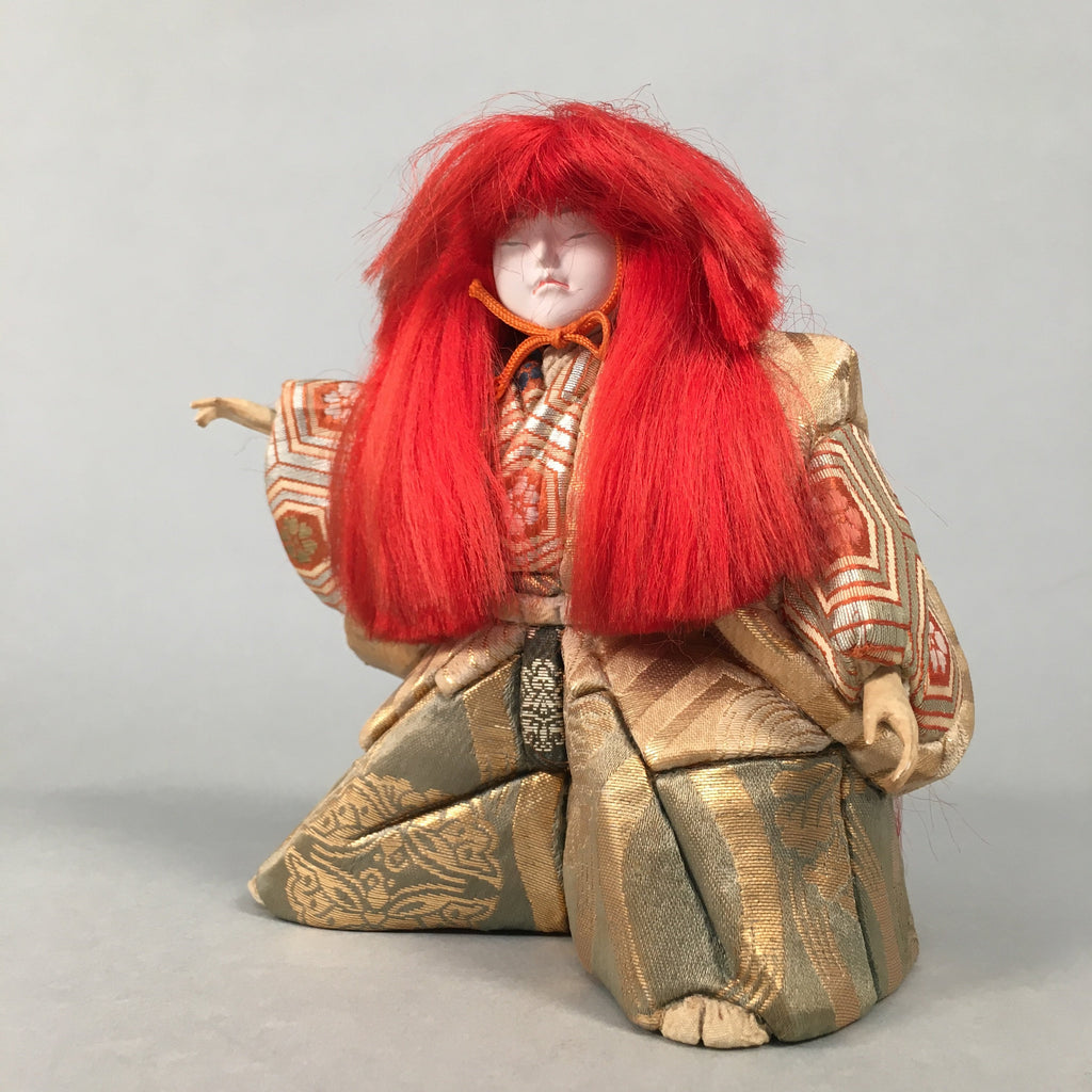 KABUKI AGE Japanese Kabuki Doll Vtg Lion Dancer Renjishi Ningyo Red