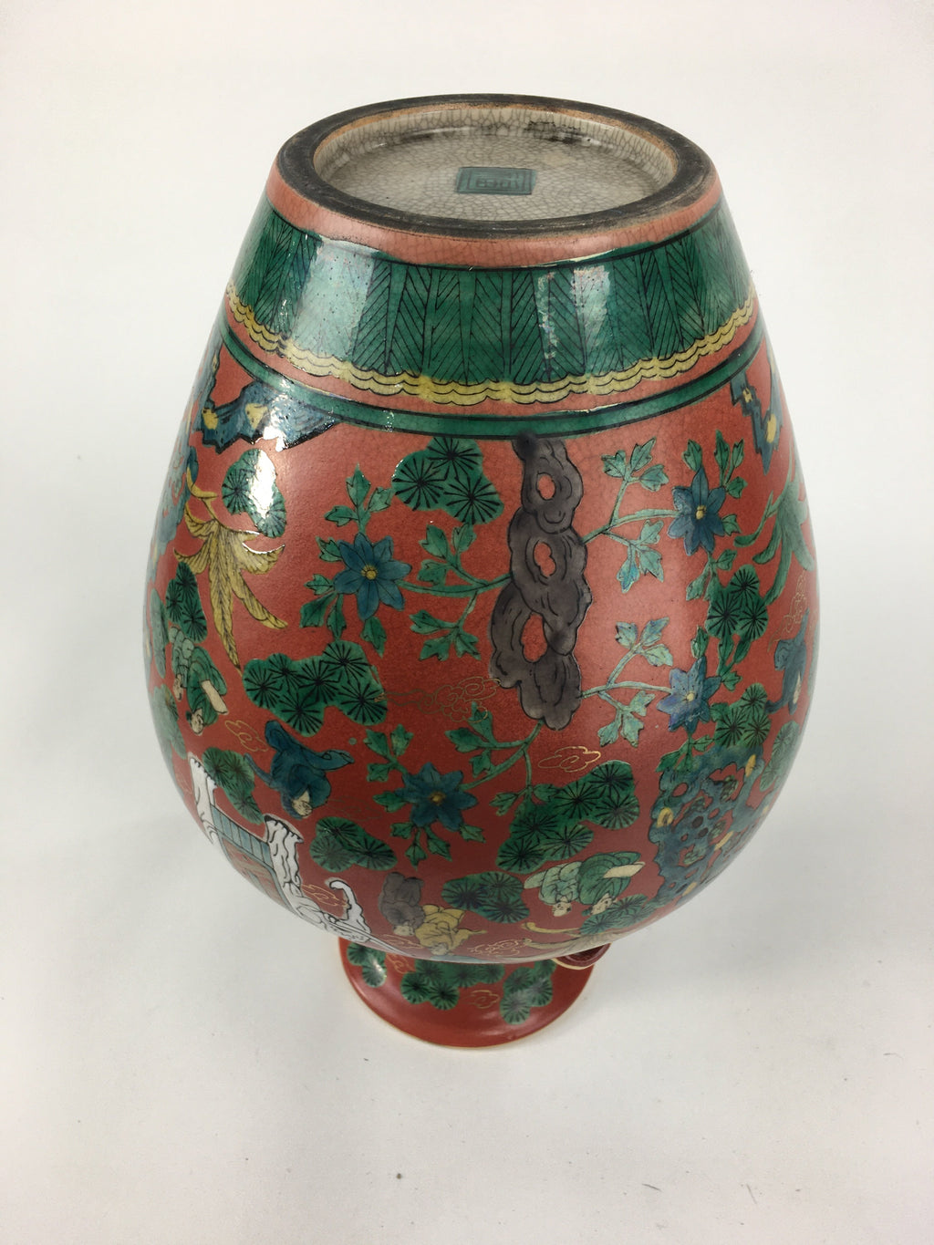 Japanese Kadofuku Kutaniyaki Flower Vase Vtg Kabin Pottery Ikebana FV911