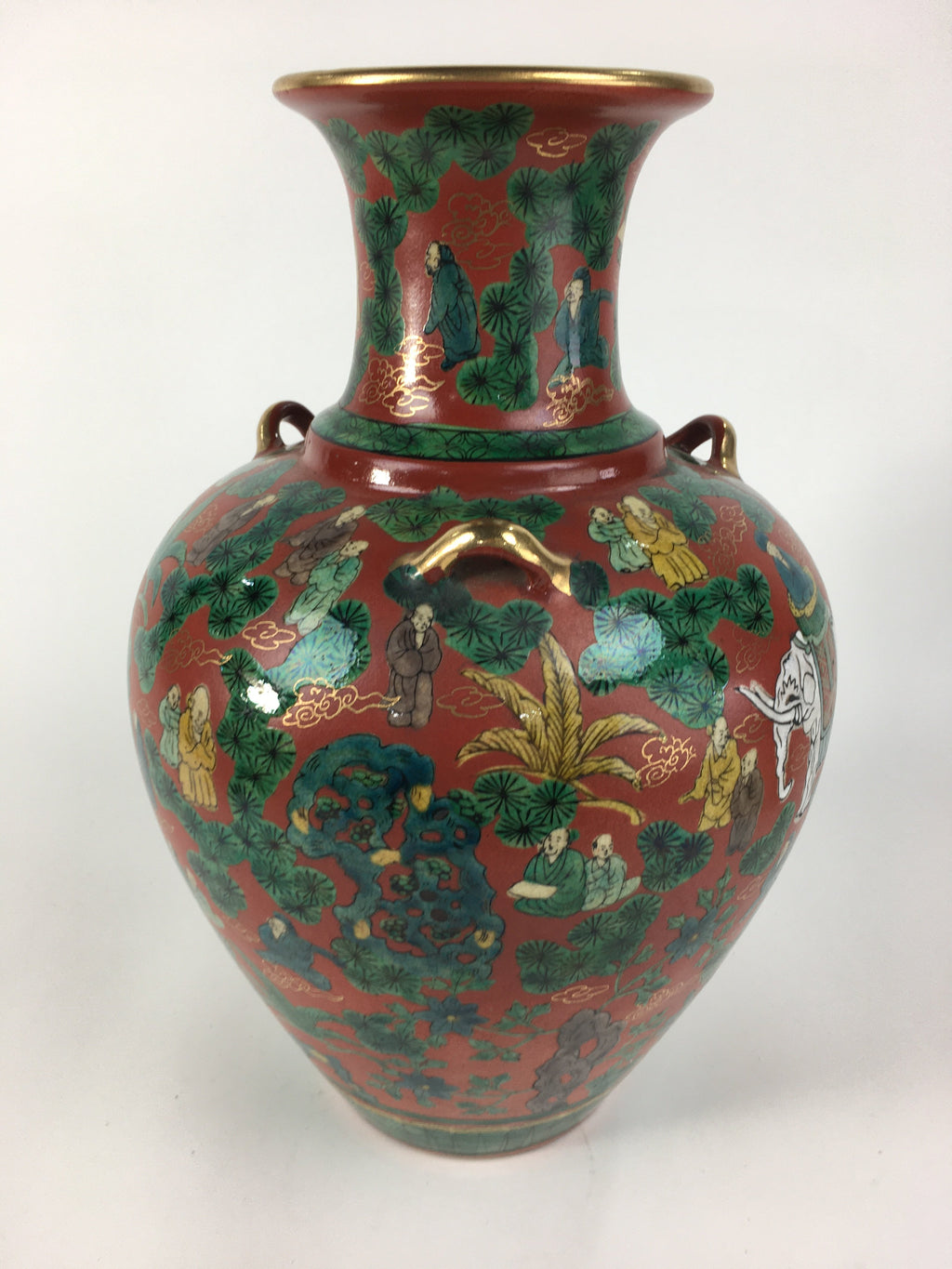 Japanese Kadofuku Kutaniyaki Flower Vase Vtg Kabin Pottery Ikebana FV911