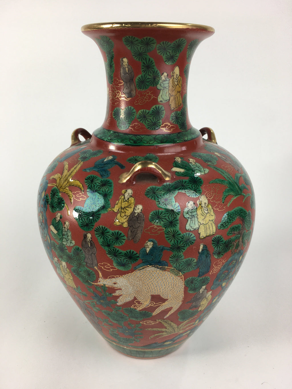Japanese Kadofuku Kutaniyaki Flower Vase Vtg Kabin Pottery Ikebana FV911