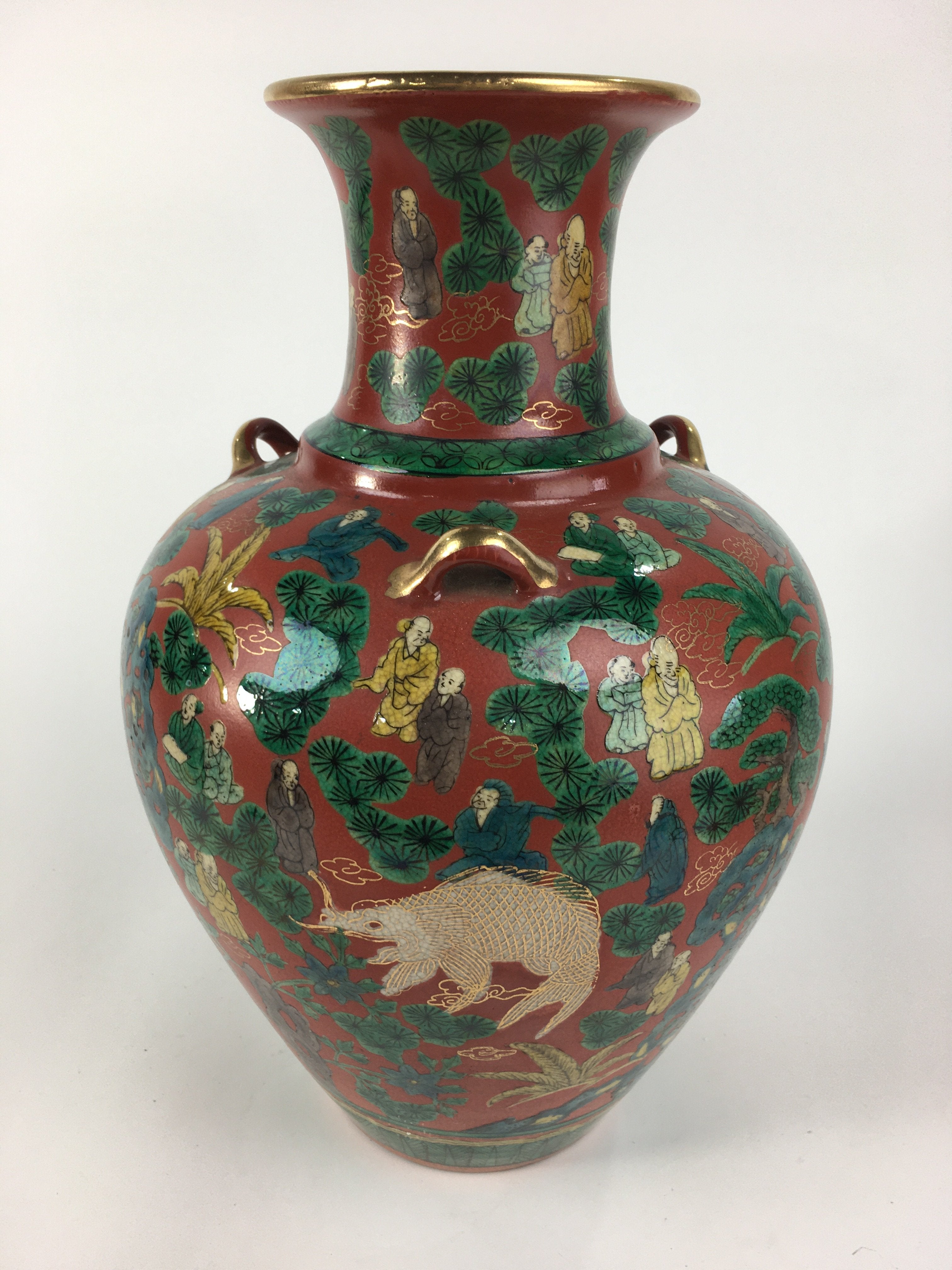 Japanese Kadofuku Kutaniyaki Flower Vase Vtg Kabin Pottery Ikebana FV911