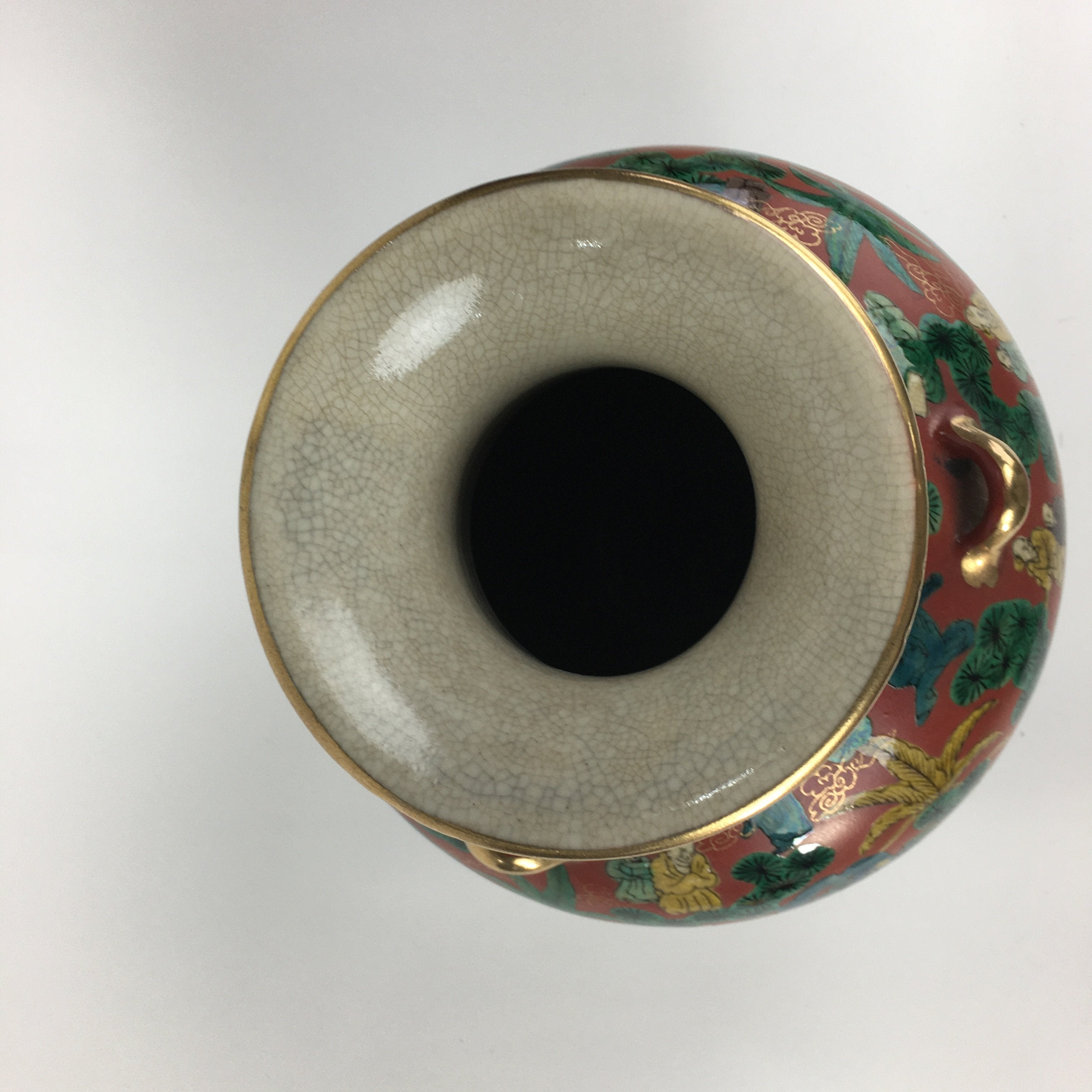 Japanese Kadofuku Kutaniyaki Flower Vase Vtg Kabin Pottery Ikebana FV911
