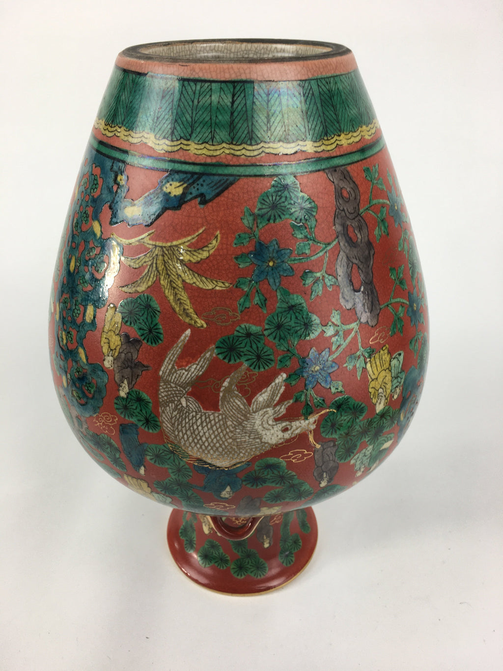 Japanese Kadofuku Kutaniyaki Flower Vase Vtg Kabin Pottery Ikebana FV911