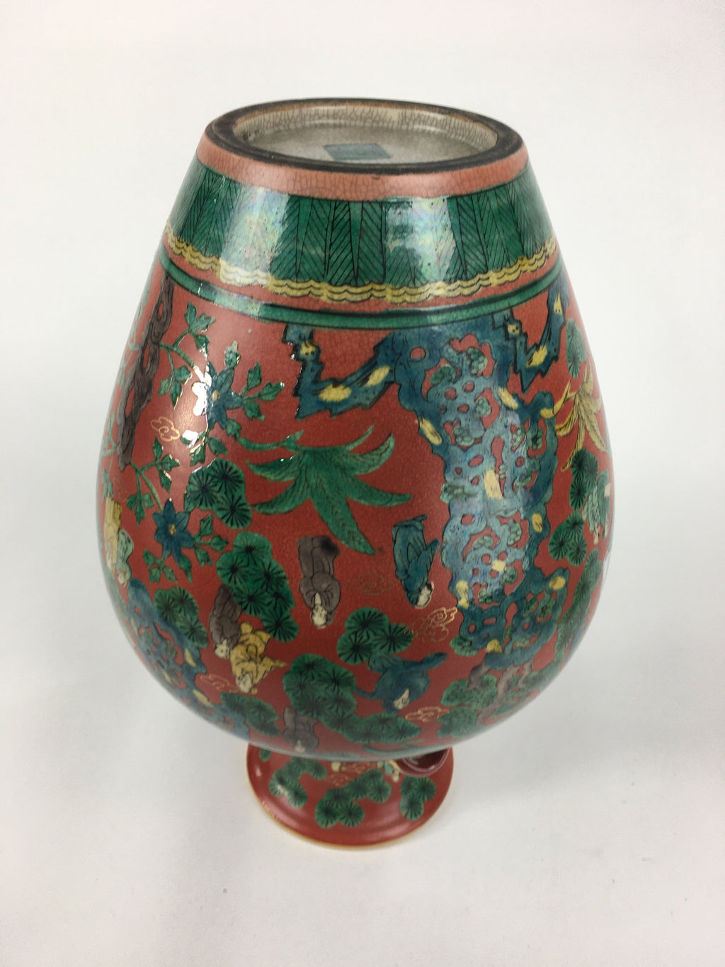 Japanese Kadofuku Kutaniyaki Flower Vase Vtg Kabin Pottery Ikebana FV911