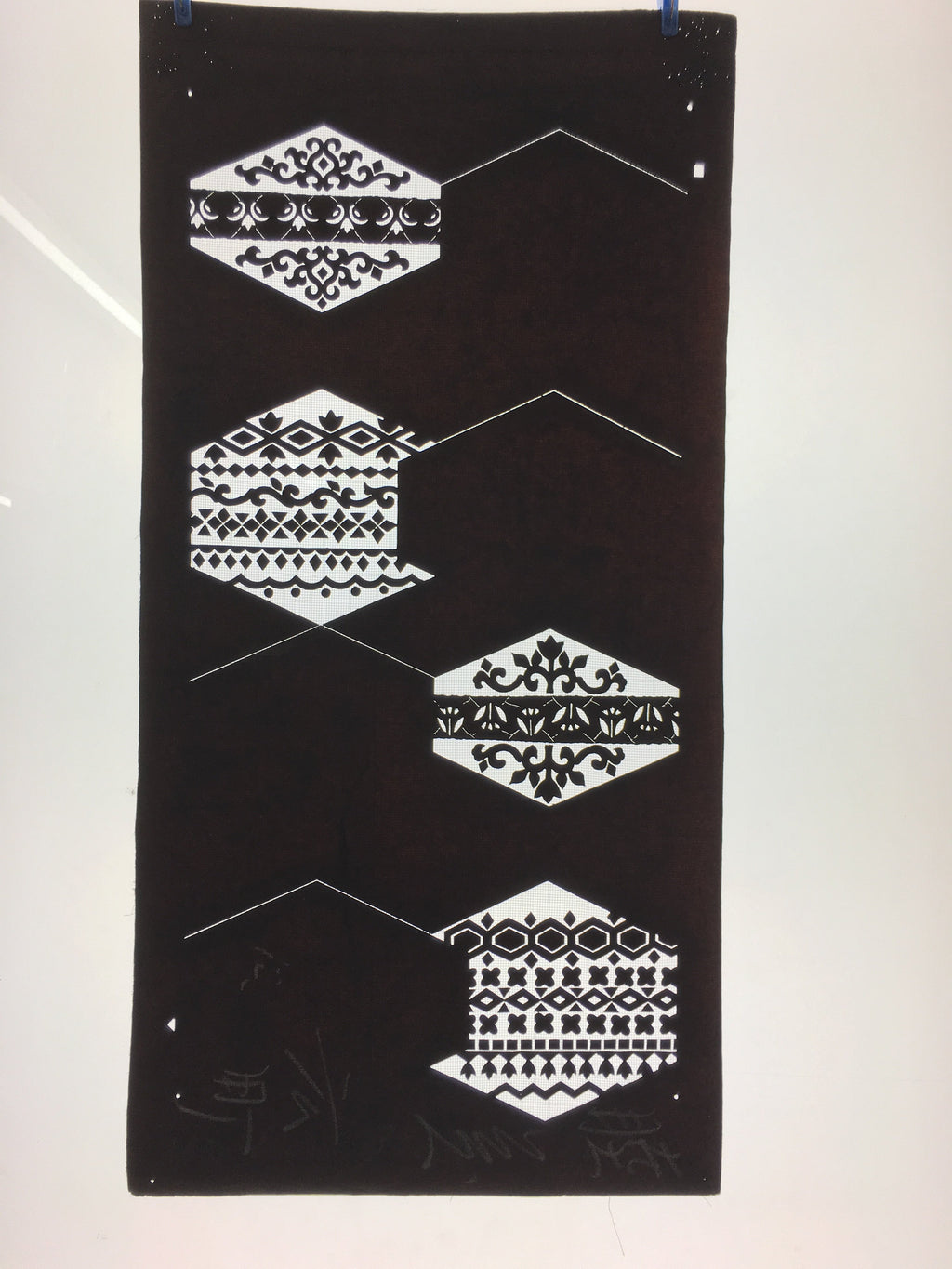Japanese Katagami Kimono Pattern Stencil Katazome Hexagon Flower Shape C269