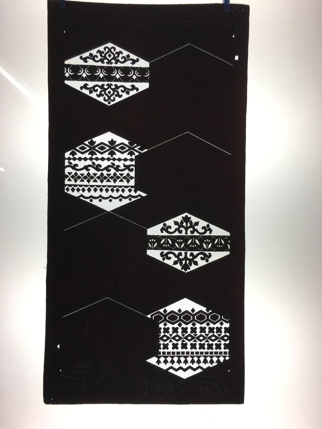 Japanese Katagami Kimono Pattern Stencil Katazome Hexagon Flower Shape C269