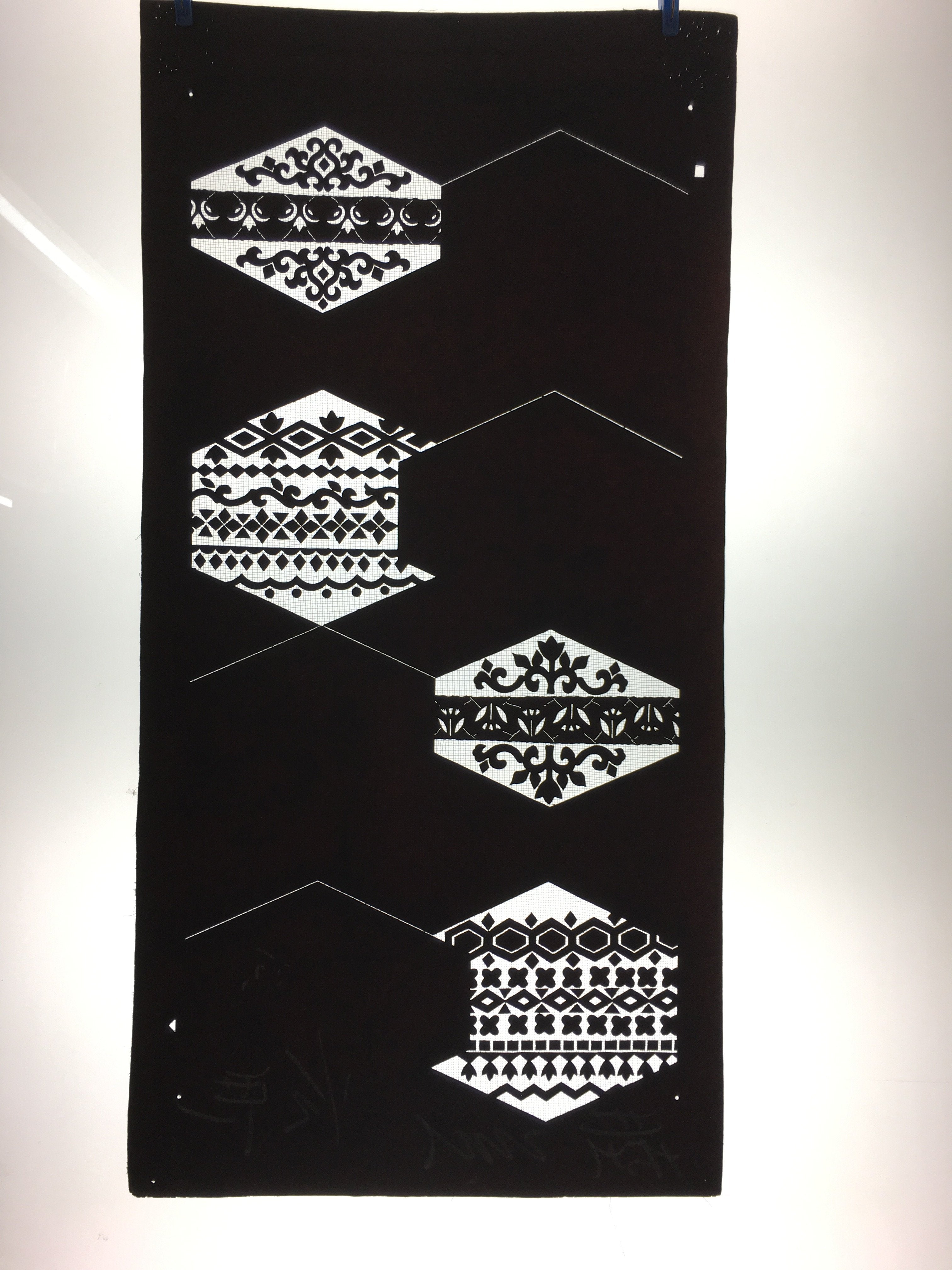 Japanese Katagami Kimono Pattern Stencil Katazome Hexagon Flower Shape C269