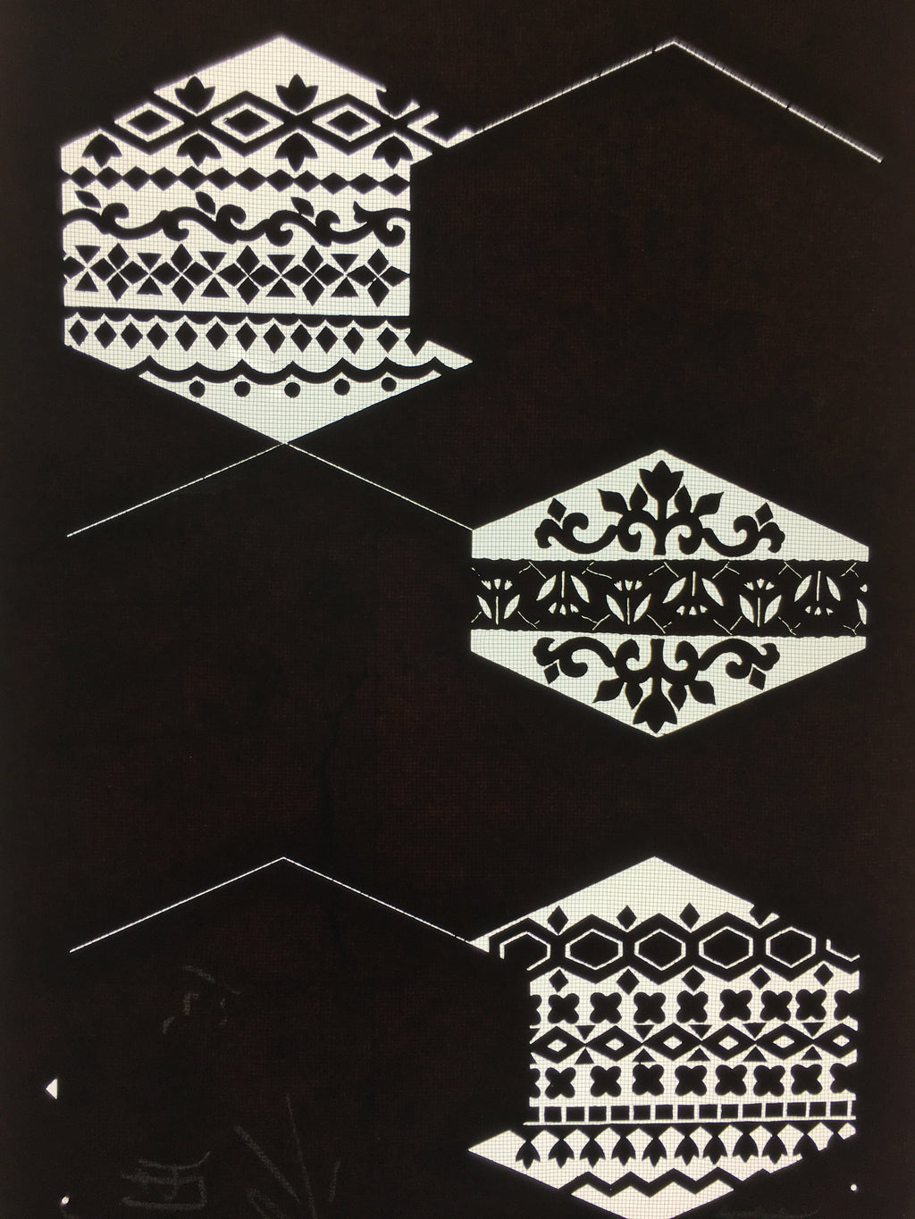 Japanese Katagami Kimono Pattern Stencil Katazome Hexagon Flower Shape C269