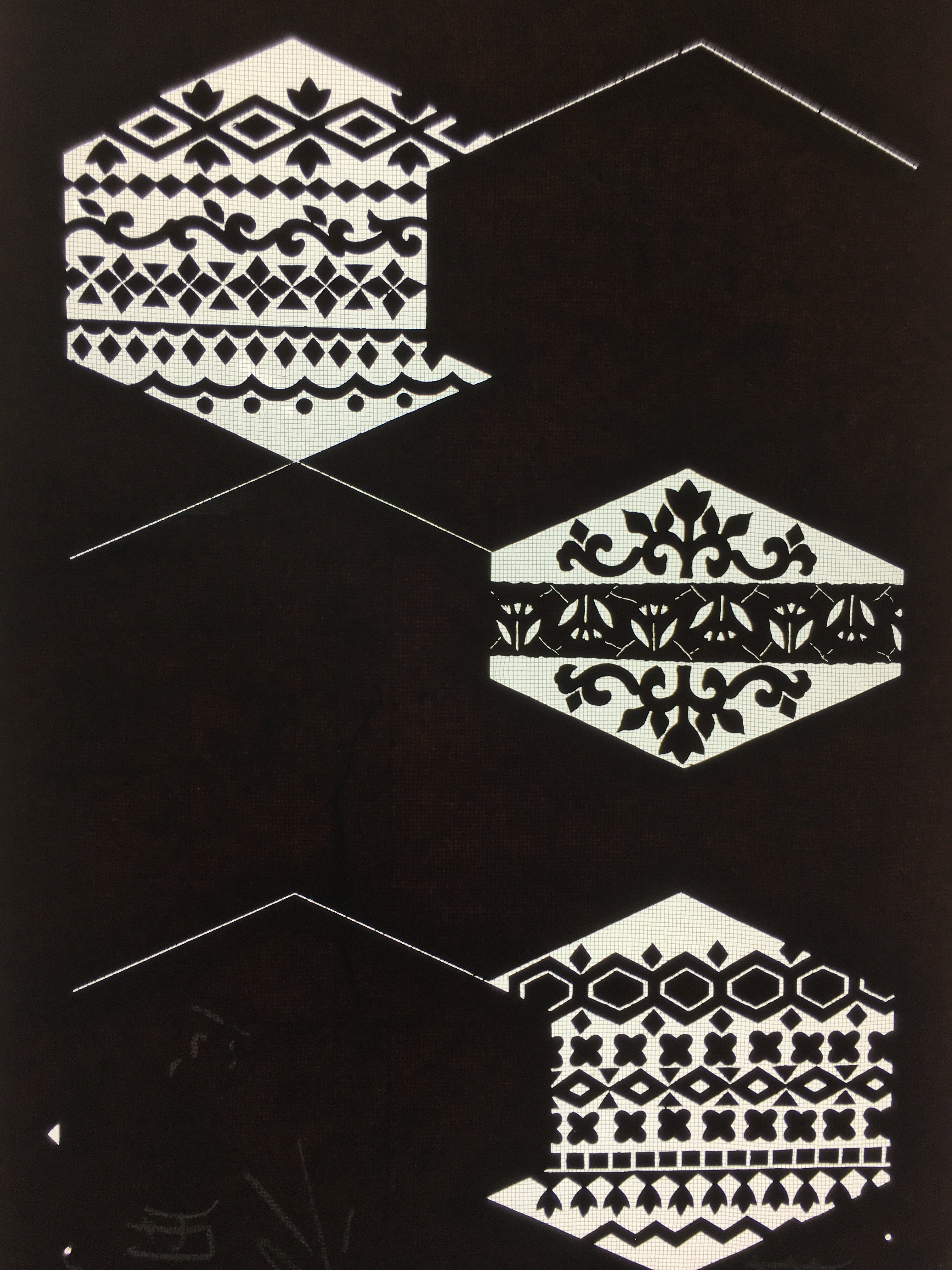 Japanese Katagami Kimono Pattern Stencil Katazome Hexagon Flower Shape C269