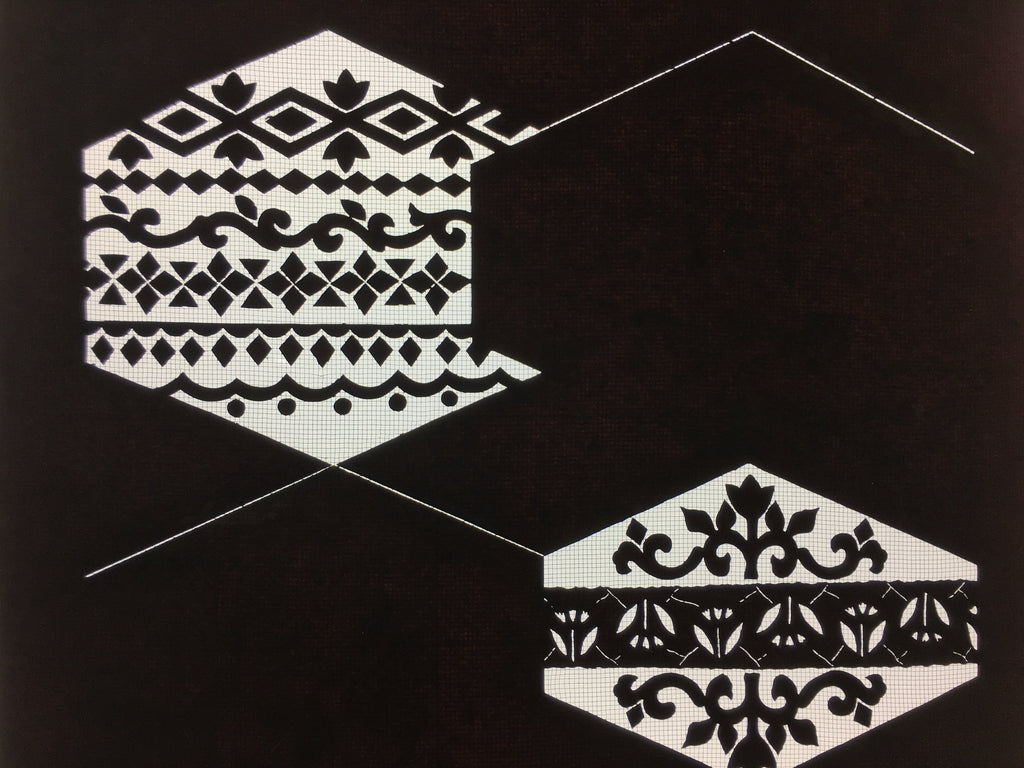 Japanese Katagami Kimono Pattern Stencil Katazome Hexagon Flower Shape C269
