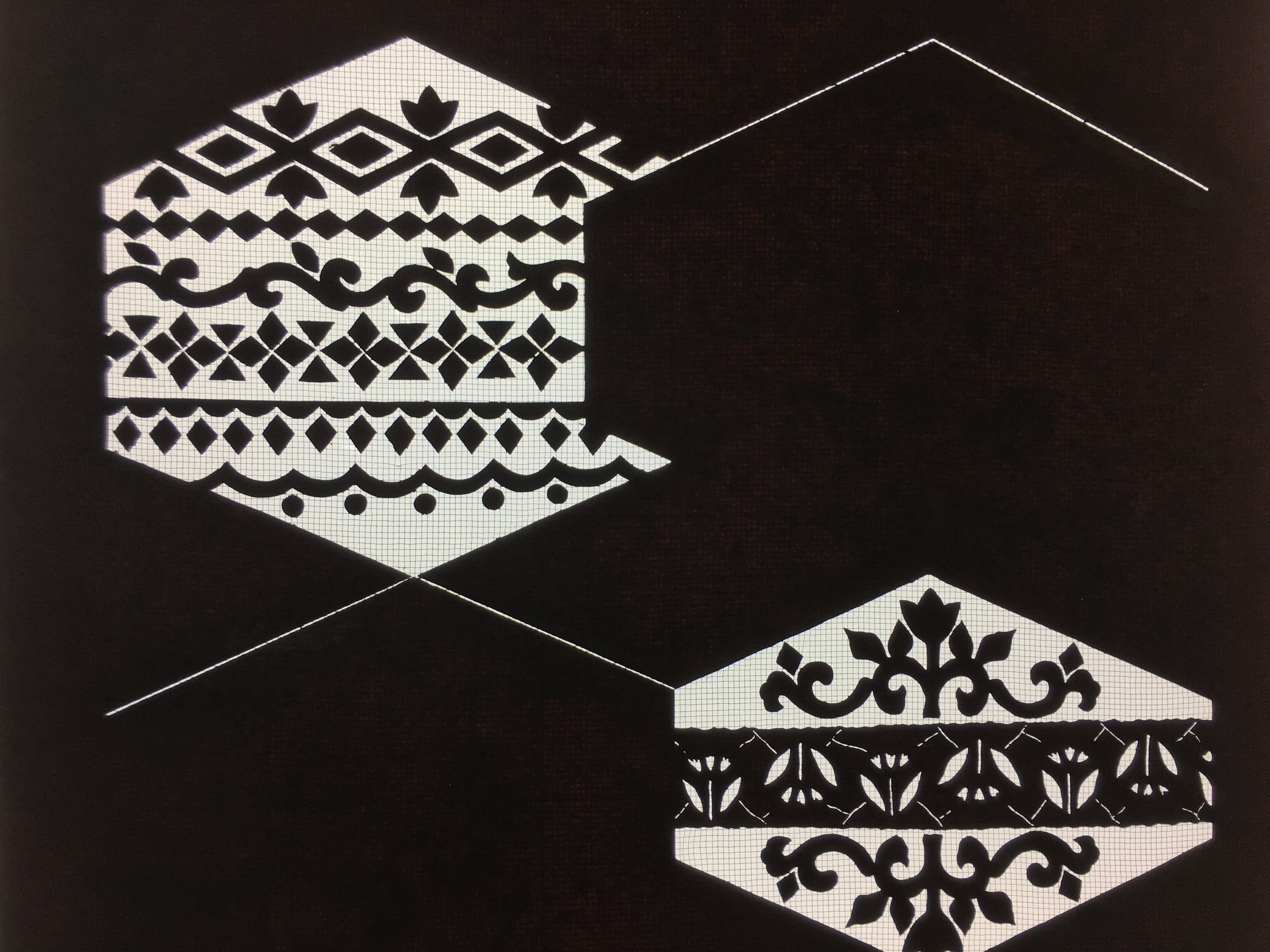 Japanese Katagami Kimono Pattern Stencil Katazome Hexagon Flower Shape C269