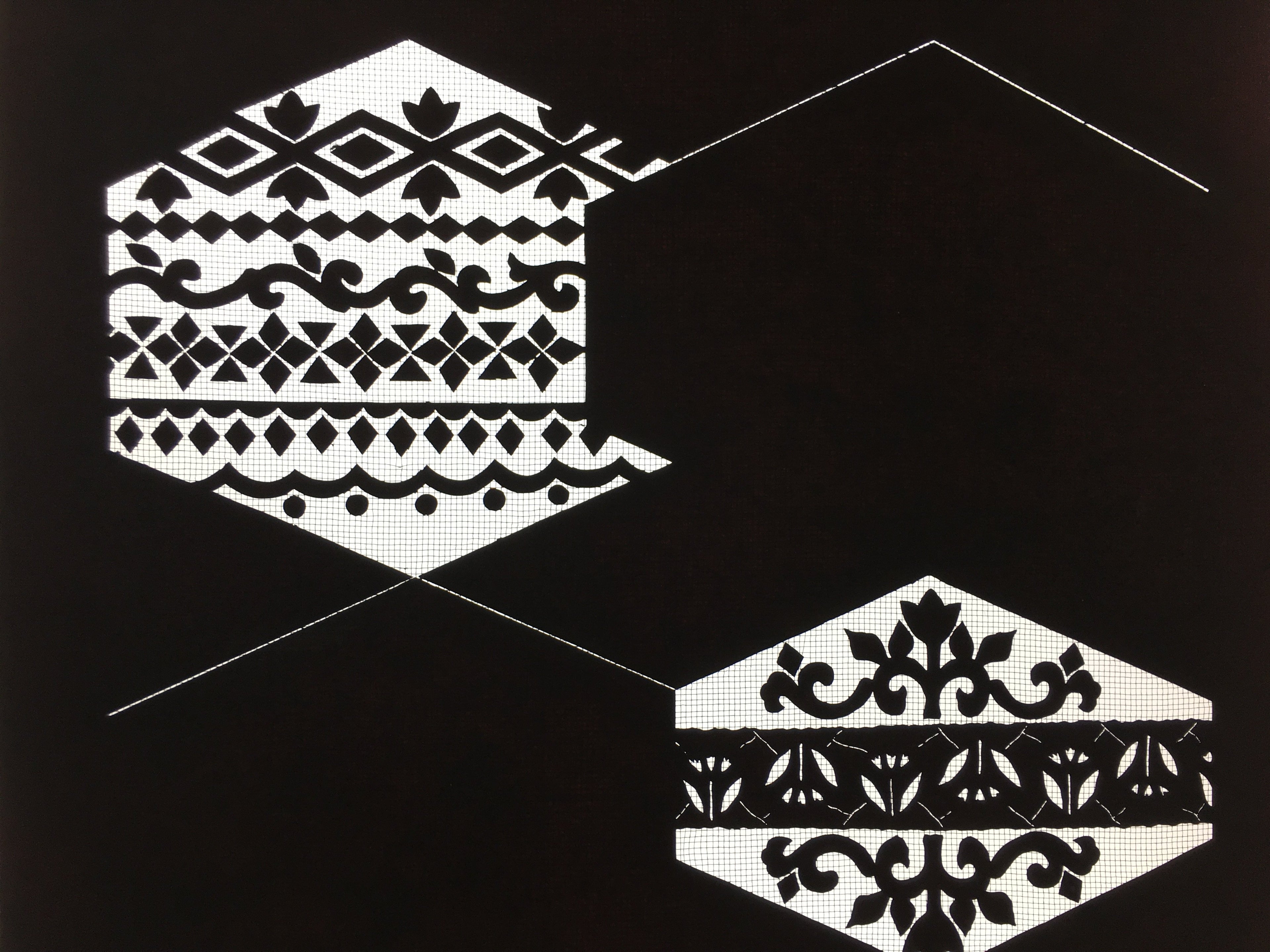 Japanese Katagami Kimono Pattern Stencil Katazome Hexagon Flower Shape C269