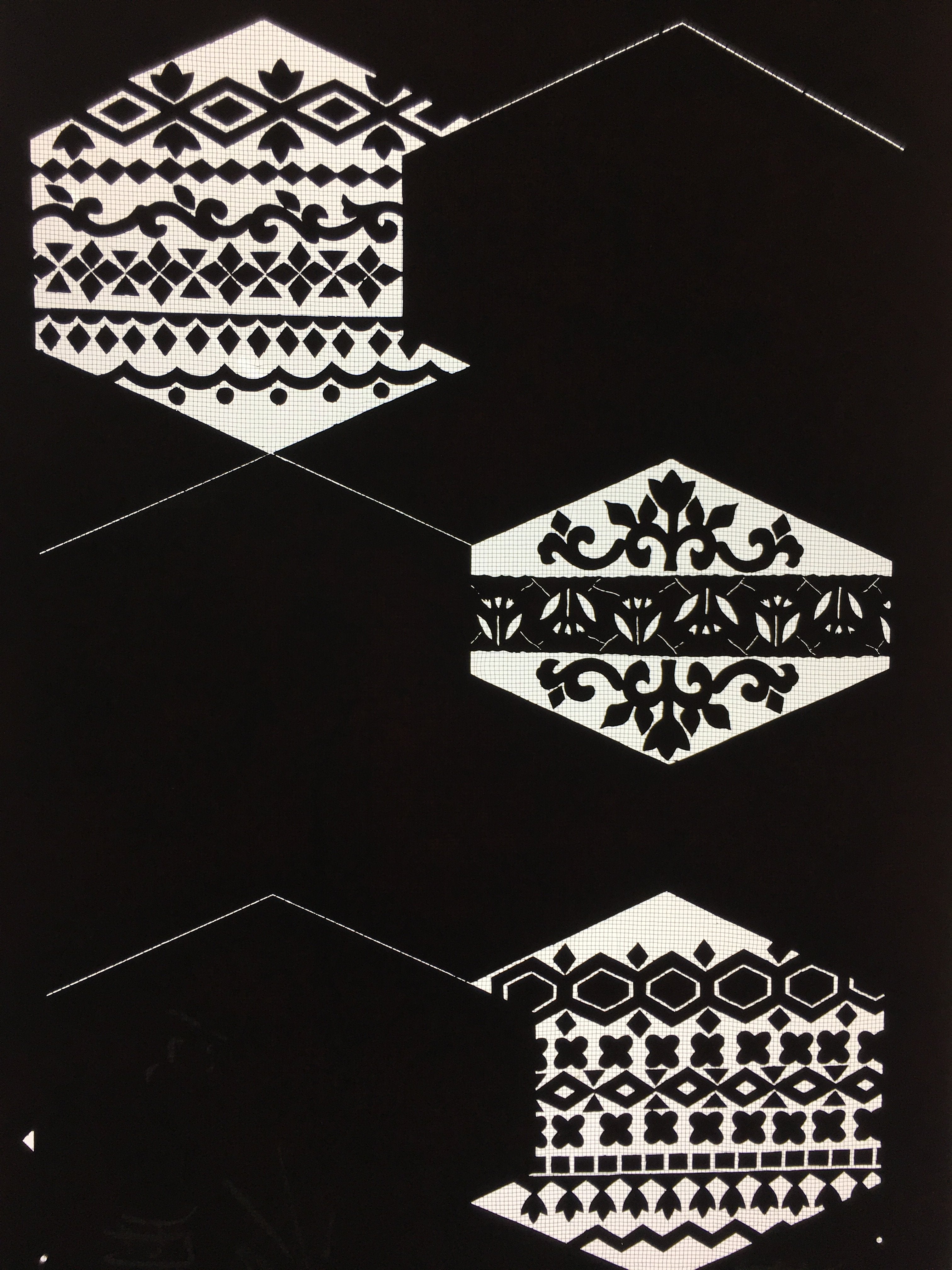 Japanese Katagami Kimono Pattern Stencil Katazome Hexagon Flower Shape C269